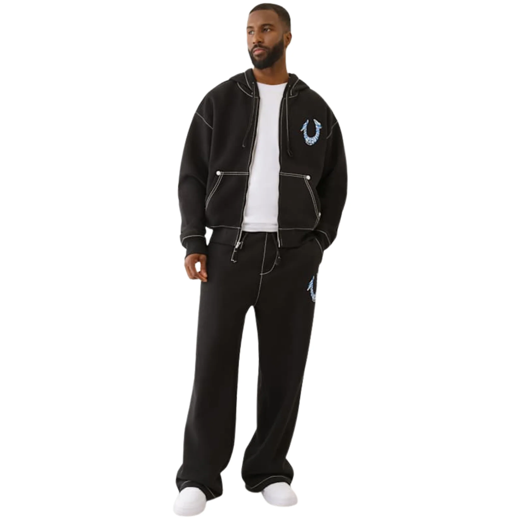 Mens True Religion Jet Black HS Paint Baggy Big T Sweat Pants - Image 3
