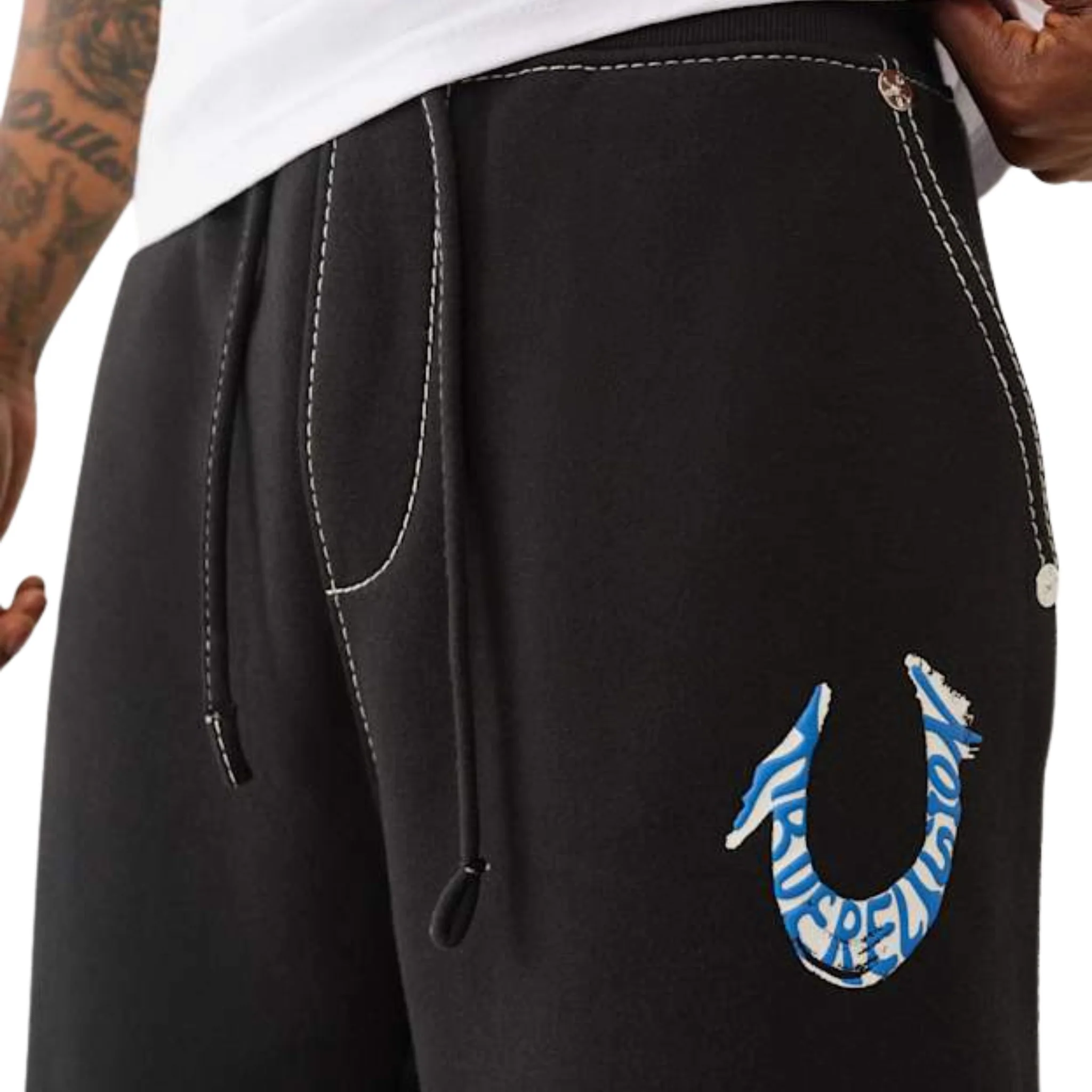 Mens True Religion Jet Black HS Paint Baggy Big T Sweat Pants - Image 5