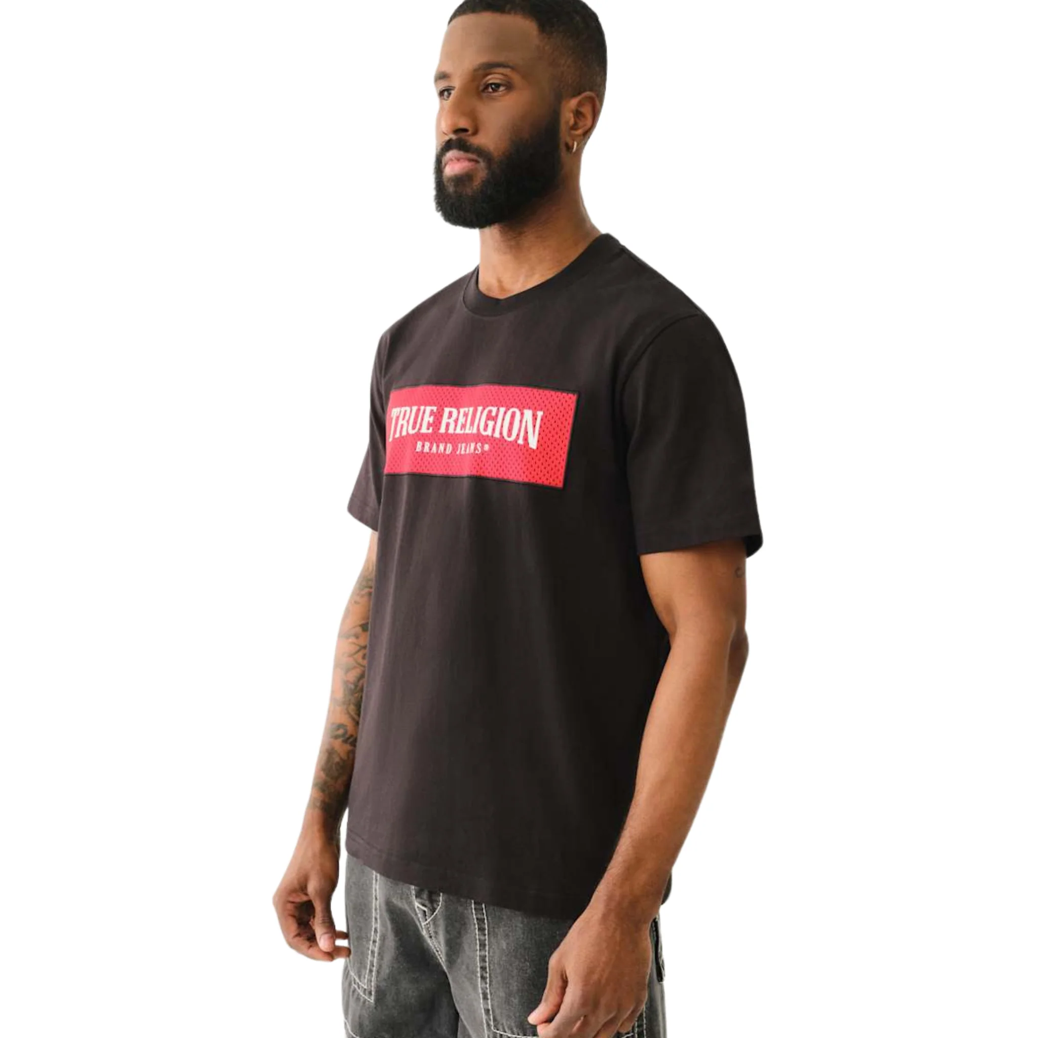 Mens True Religion Jet Black Mesh Box Logo S/s T Shirt - Image 3