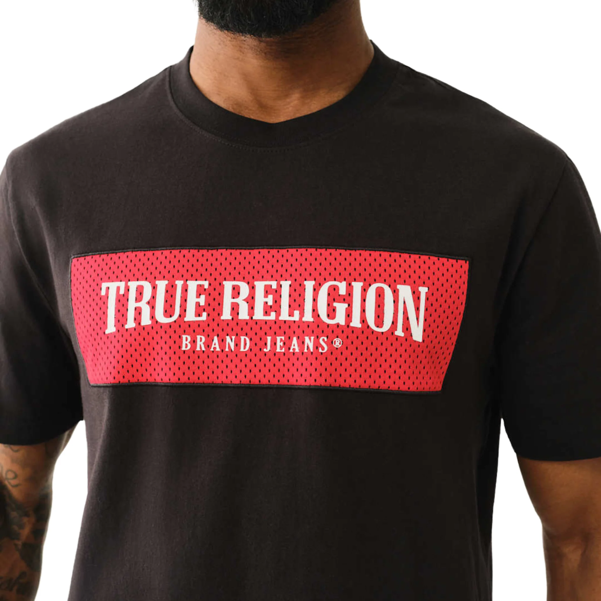 Mens True Religion Jet Black Mesh Box Logo S/s T Shirt - Image 5