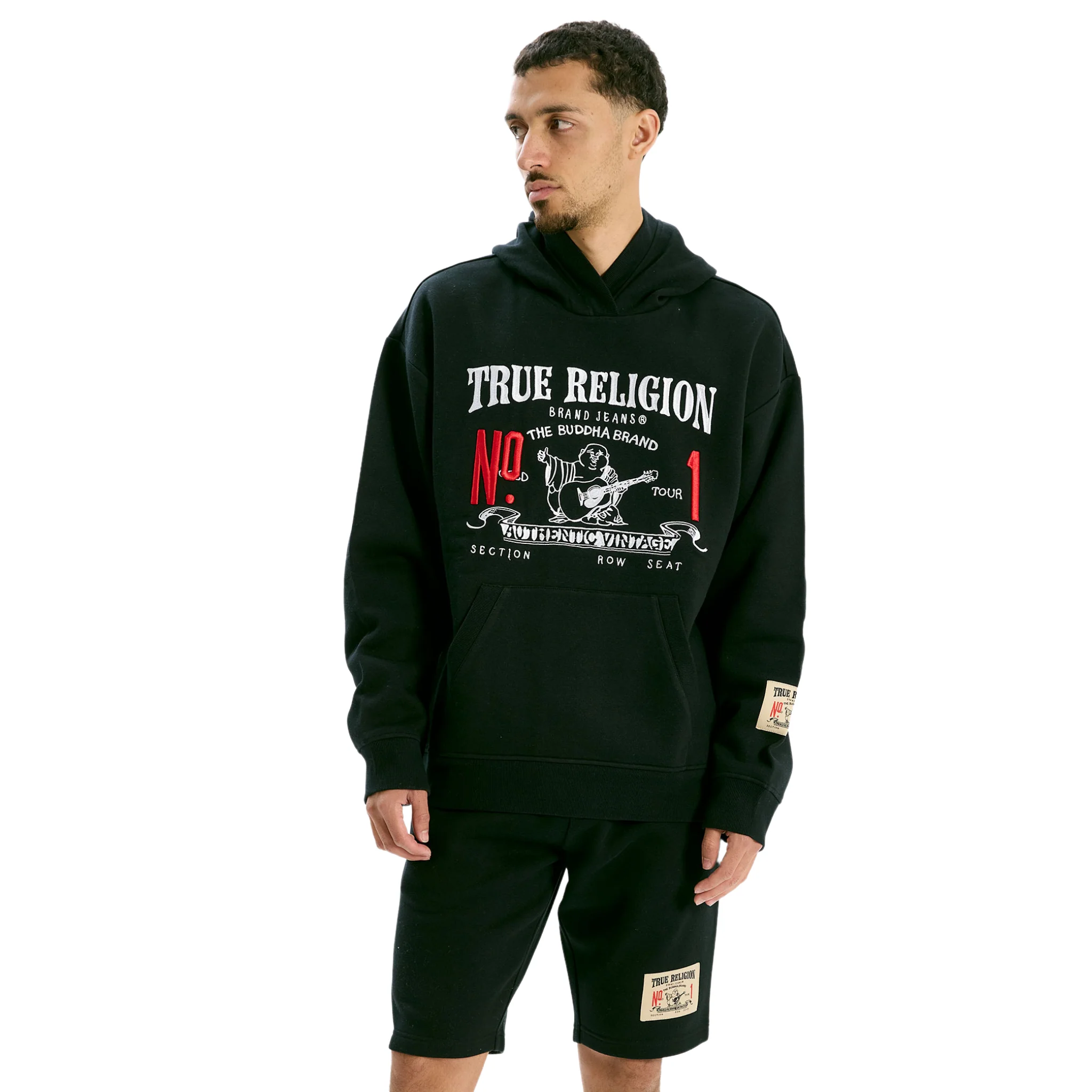 Mens True Religion Jet Black True Vintage No.1 Hoodie - Image 3