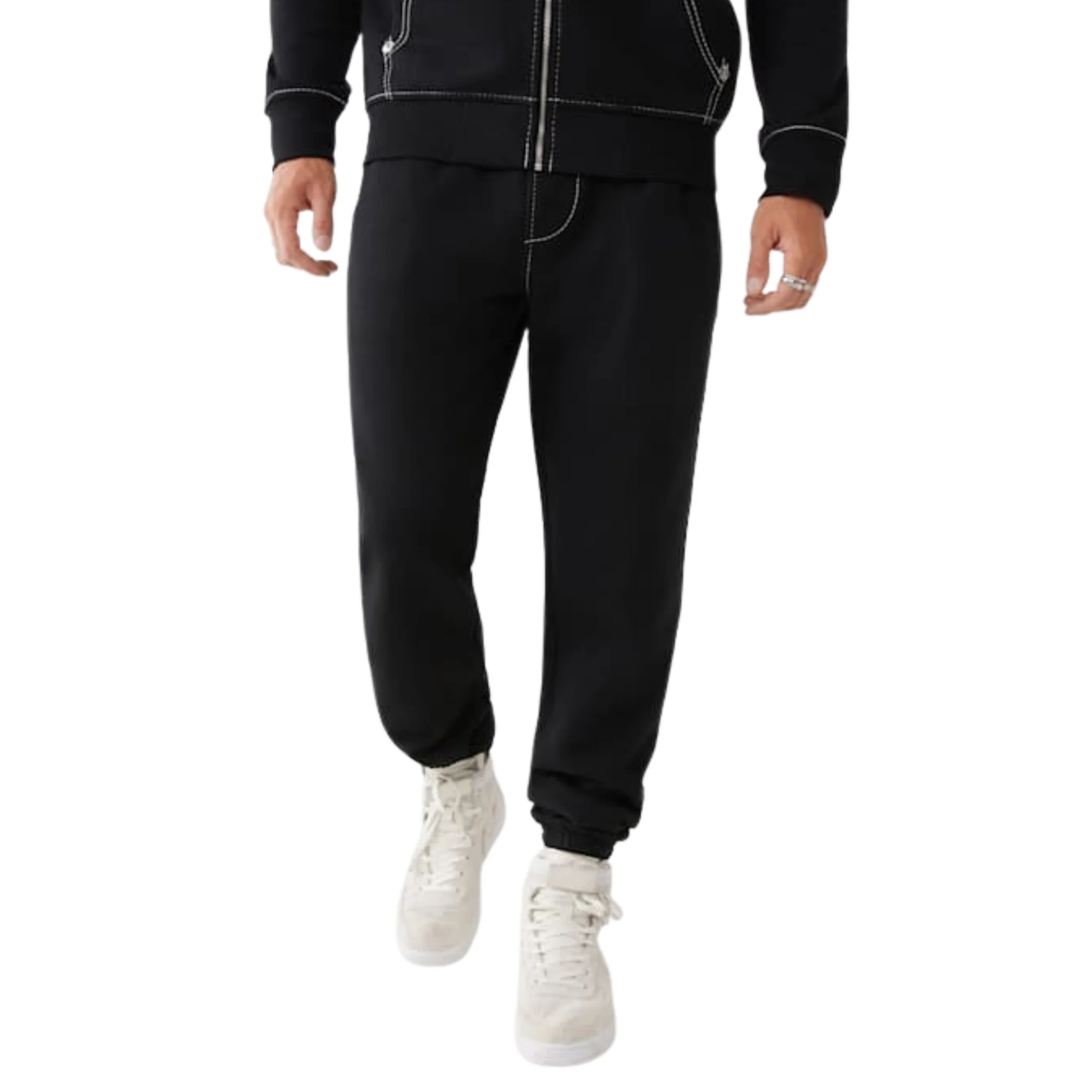 Mens True Religion Jet Black/White Big T Joggers - Image 2