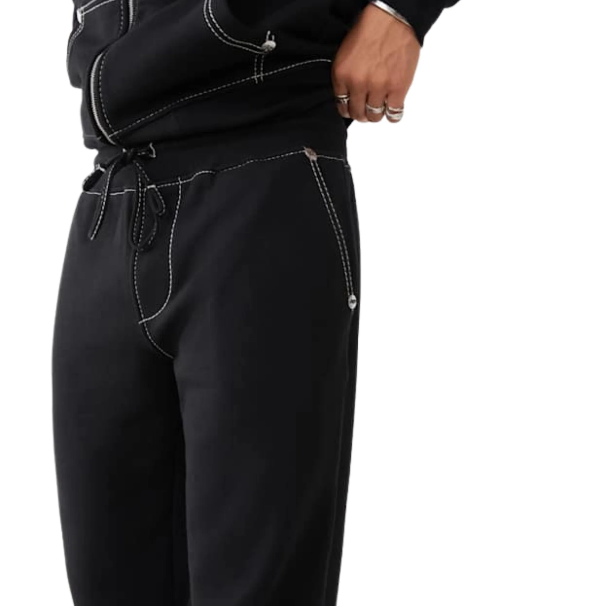 Mens True Religion Jet Black/White Big T Joggers - Image 3