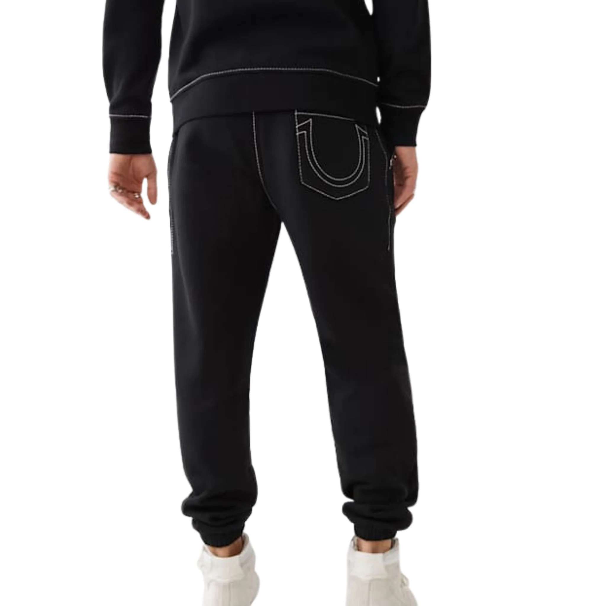 Mens True Religion Jet Black/White Big T Joggers - Image 4