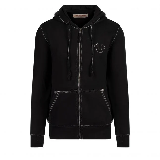 Mens True Religion Jet Black/White Big T Zip Up Hoodie - Image 3
