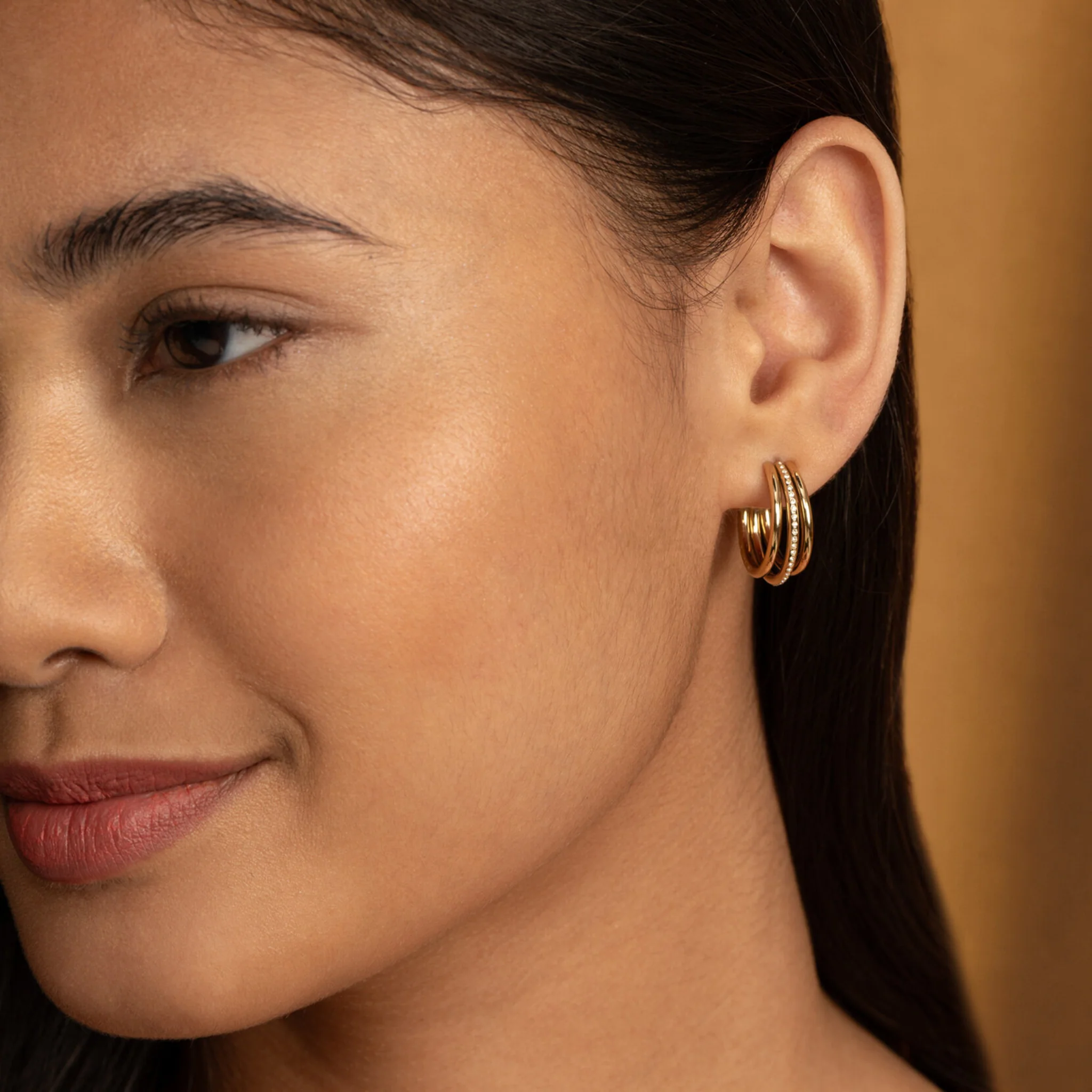 Womens Olivia Burton Gold Ever Stacked Hoop Earrings - Image 2