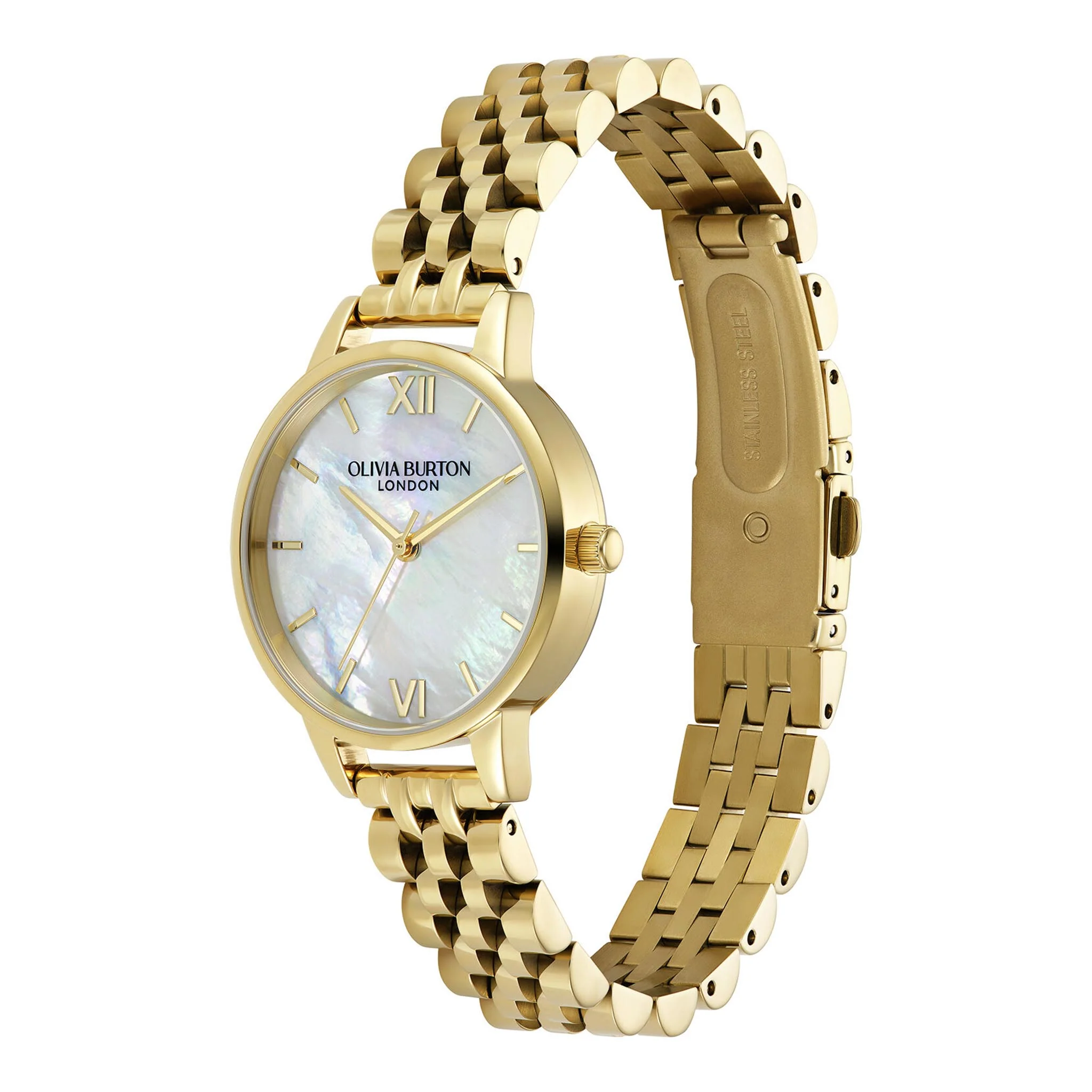 Womens Olivia Burton Gold/White Mother of Pearl Bracelet Watch - Image 2