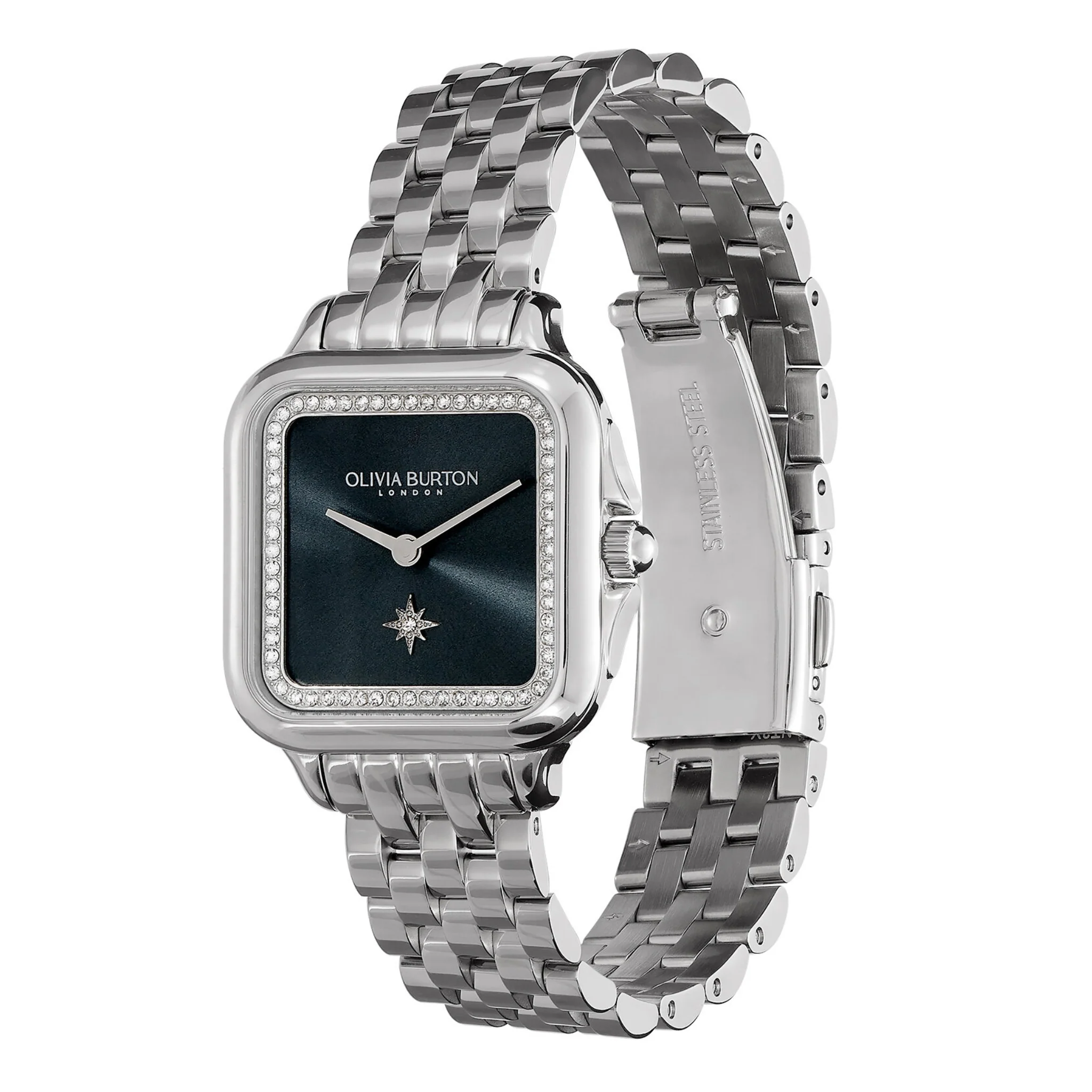 Womens Olivia Burton Silver/Blue Grosvenor Bracelet Watch - Image 3