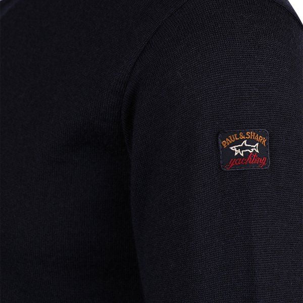 Mens Paul and Shark Navy Iconic Badge Wool Crew Knit - Image 2