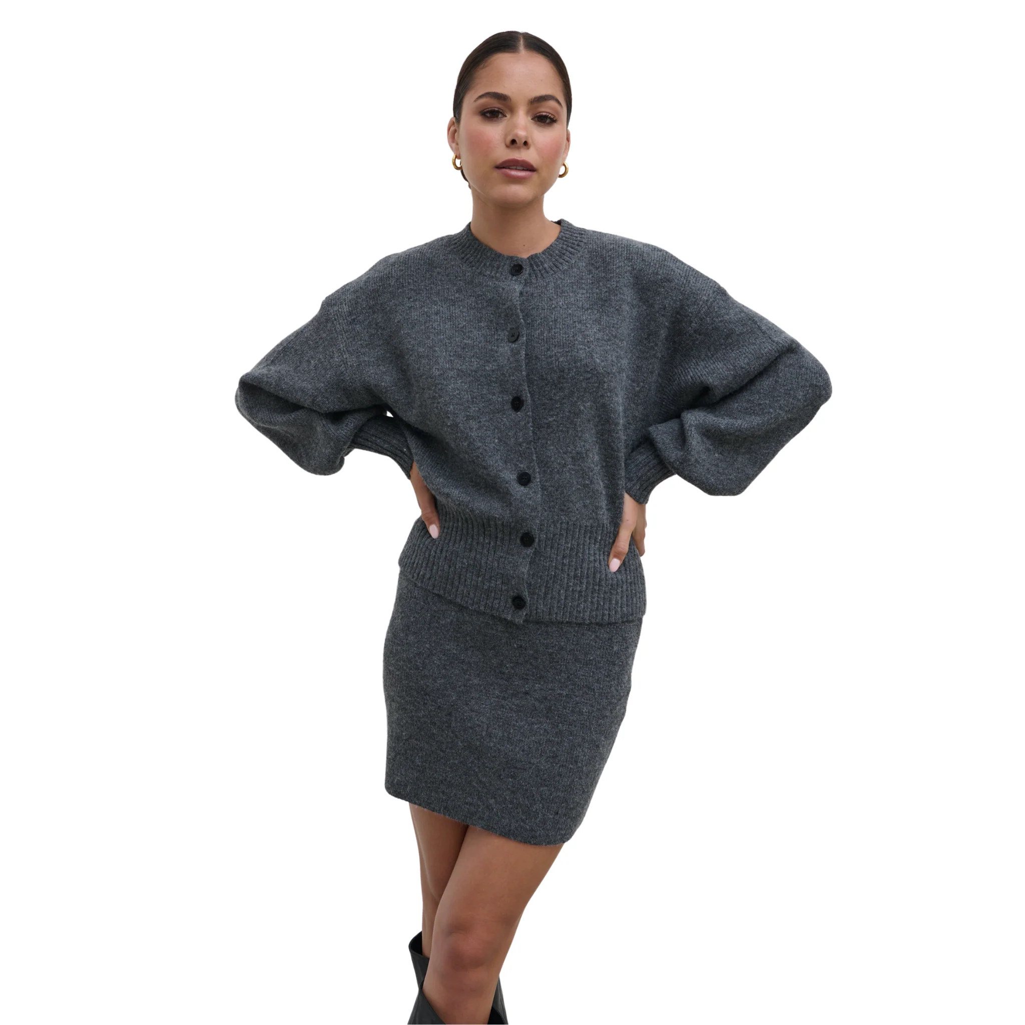 Womens Pretty Lavish Charcoal Etta Knit Co-ord Bomber Jacket - Image 2