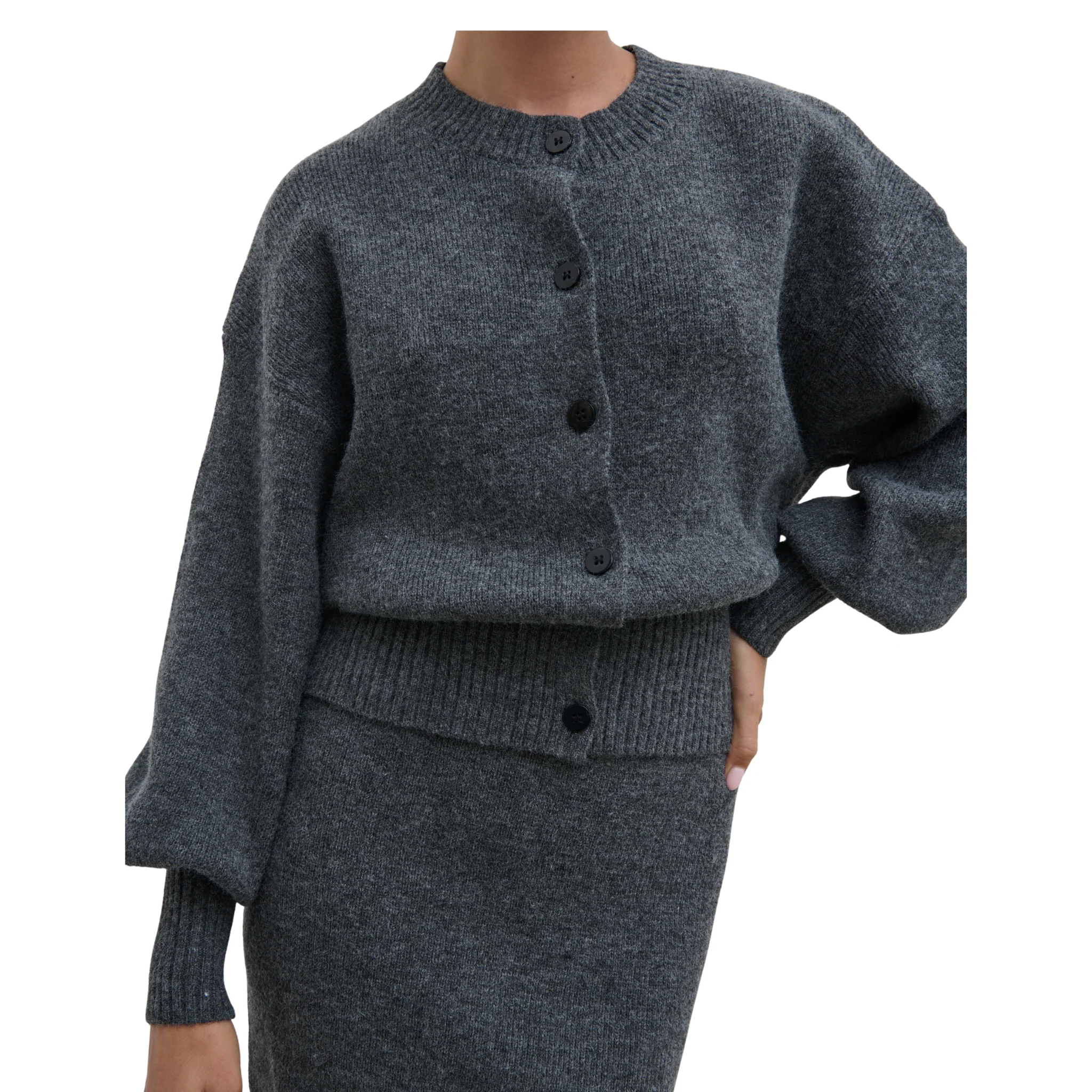 Womens Pretty Lavish Charcoal Etta Knit Co-ord Bomber Jacket - Image 6