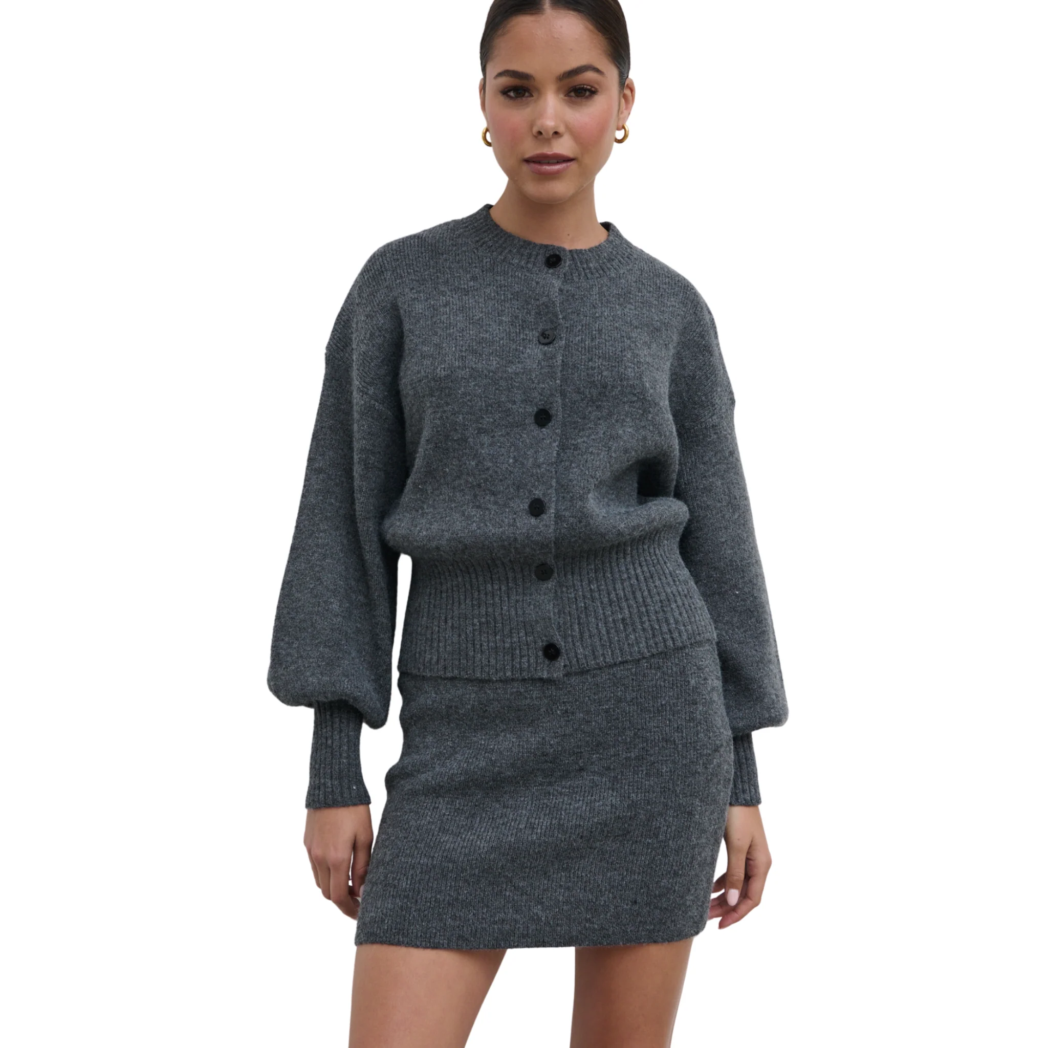 Womens Pretty Lavish Charcoal Etta Knit Co-ord Bomber Jacket - Image 7