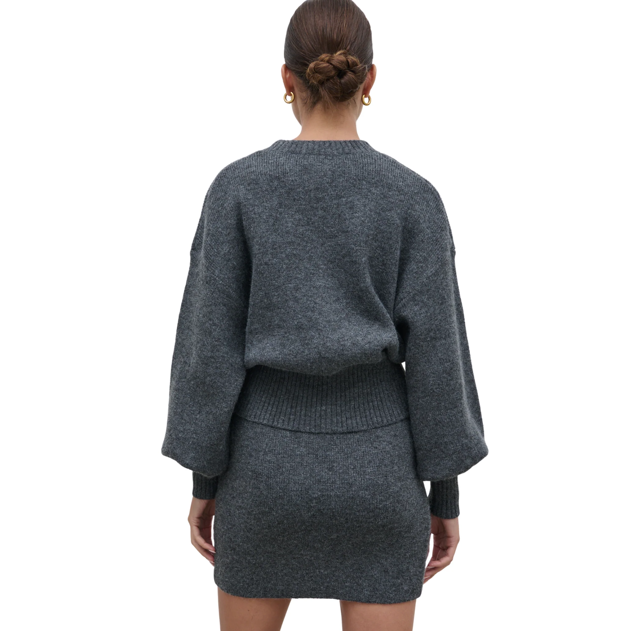 Womens Pretty Lavish Charcoal Etta Knit Co-ord Bomber Jacket - Image 8