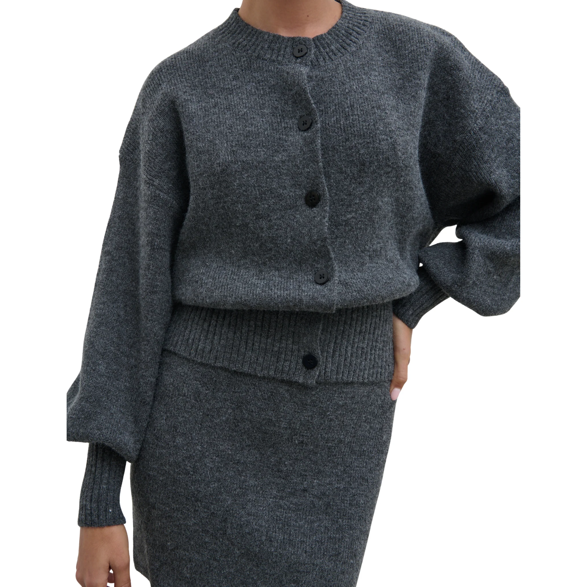 Womens Pretty Lavish Charcoal Etta Knit Co-ord Bomber Jacket - Image 9