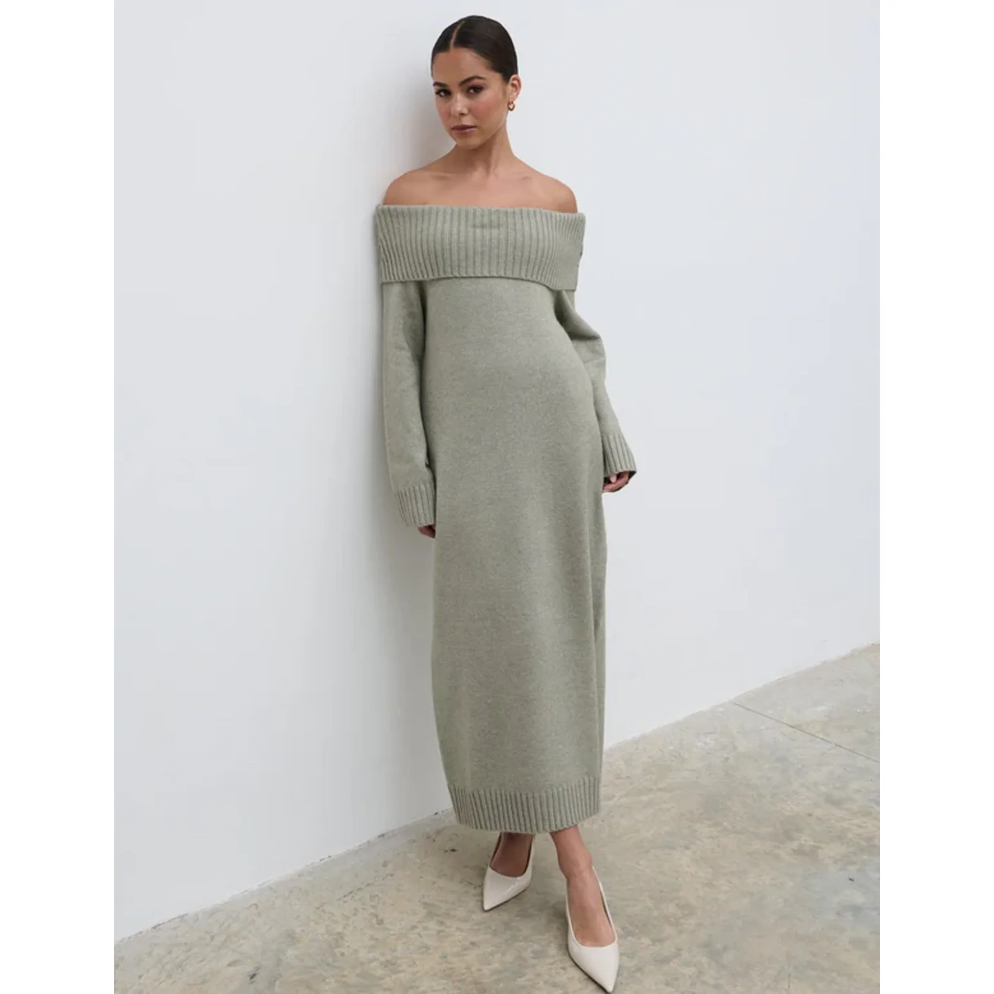 Womens Pretty Lavish Sage Renee Bardot Midaxi Dress - Image 2