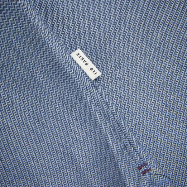 Mens Ted Baker Light Blue Crotone Herringbone L/s Shirt - Image 3