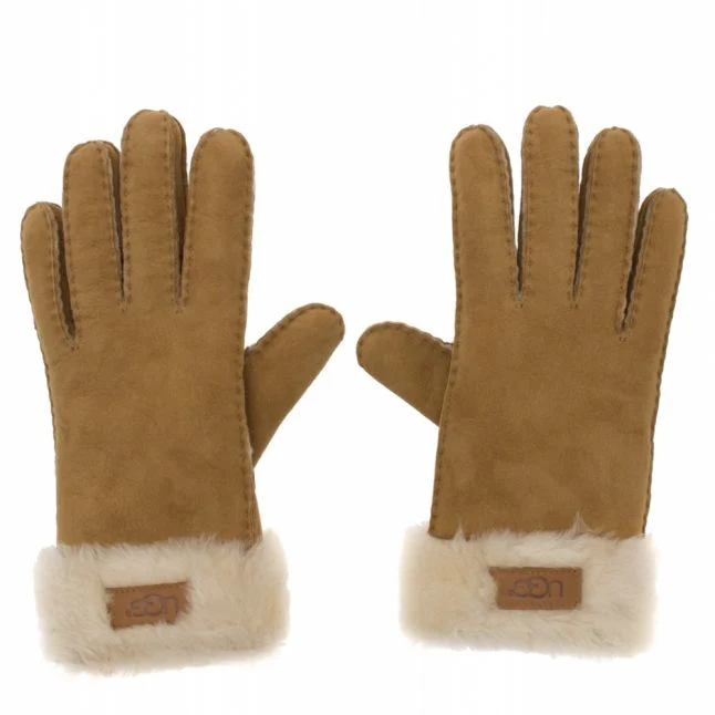 Womens UGG Chestnut Sheepskin Turn Cuff Gloves - Image 2