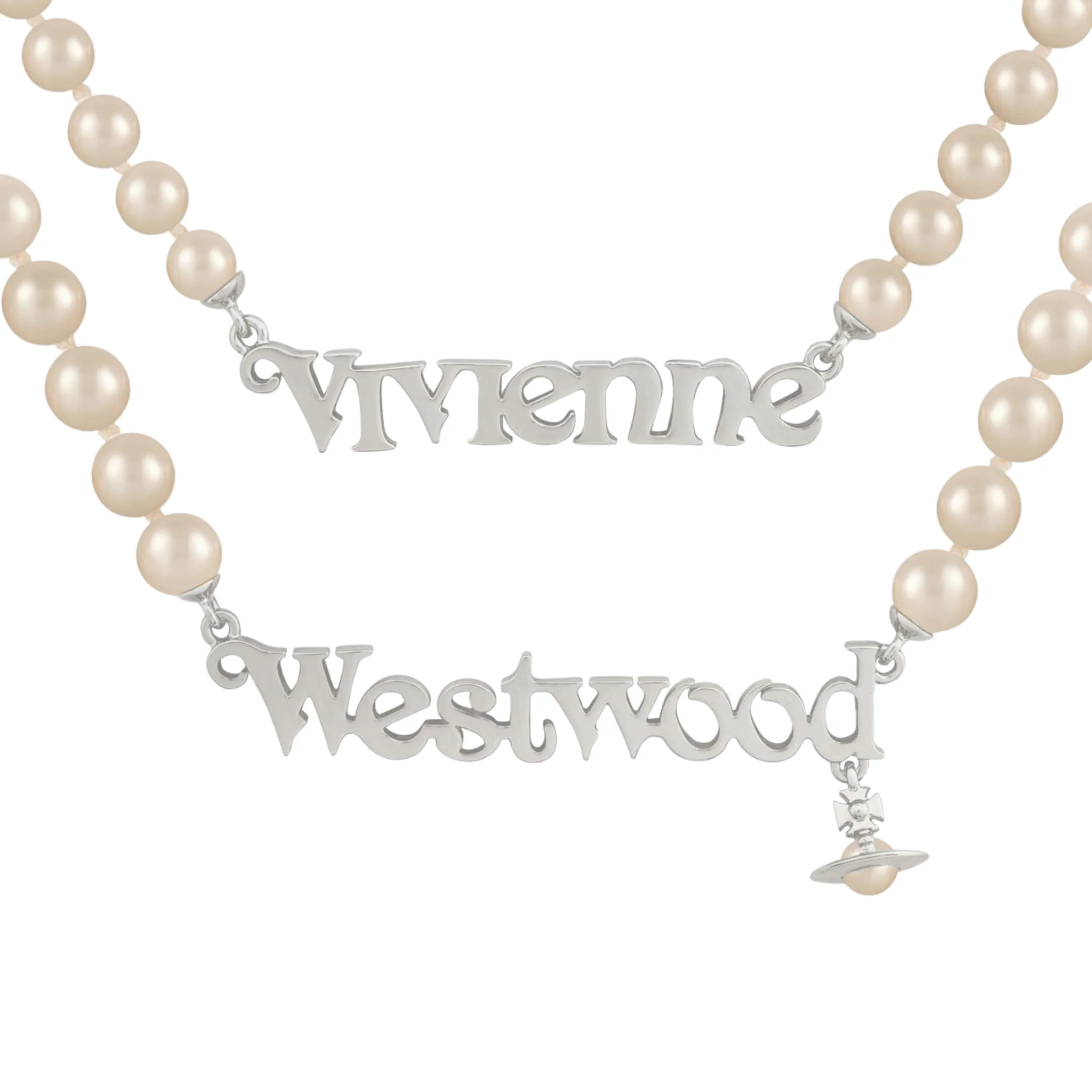 Vivienne Westwood Platinum/Cream Amelia Pearl Double Necklace - Image 2