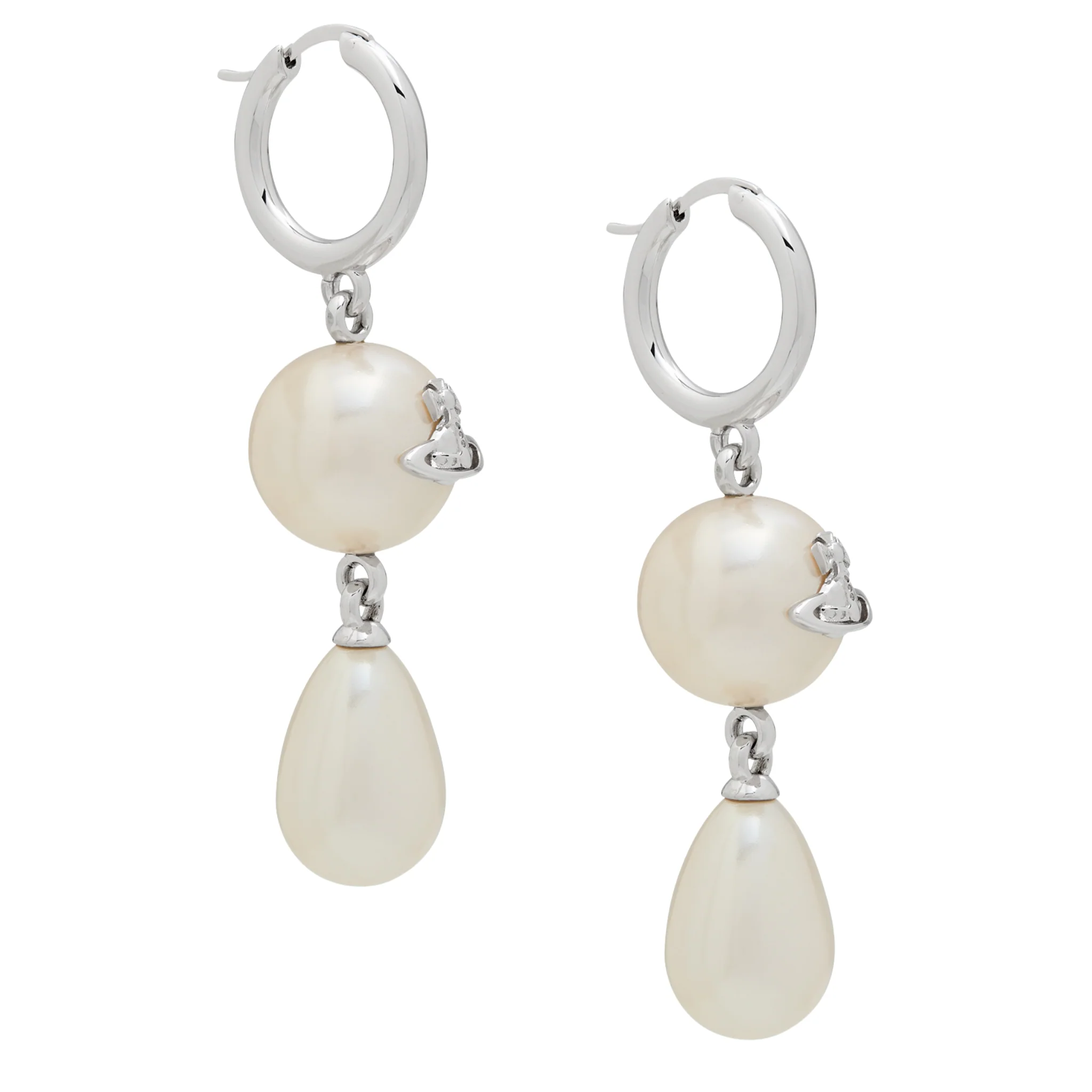 Vivienne Westwood Platinum/Creamrose Martha Pearl Large Drop Earrings - Image 2