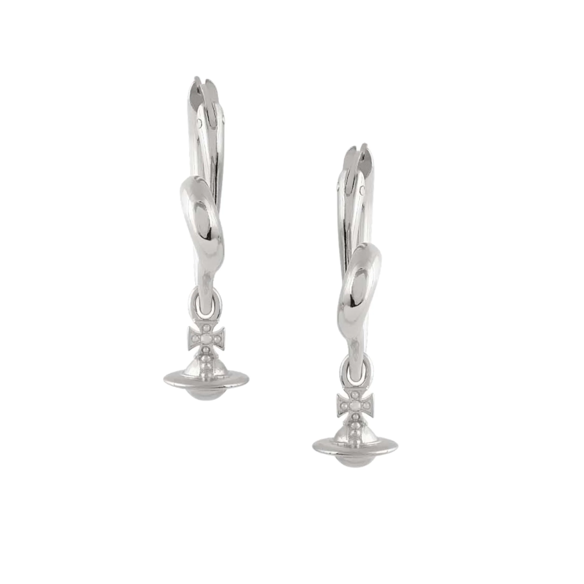 Vivienne Westwood Platinum Emily Heart Hoop Drop Earrings - Image 2