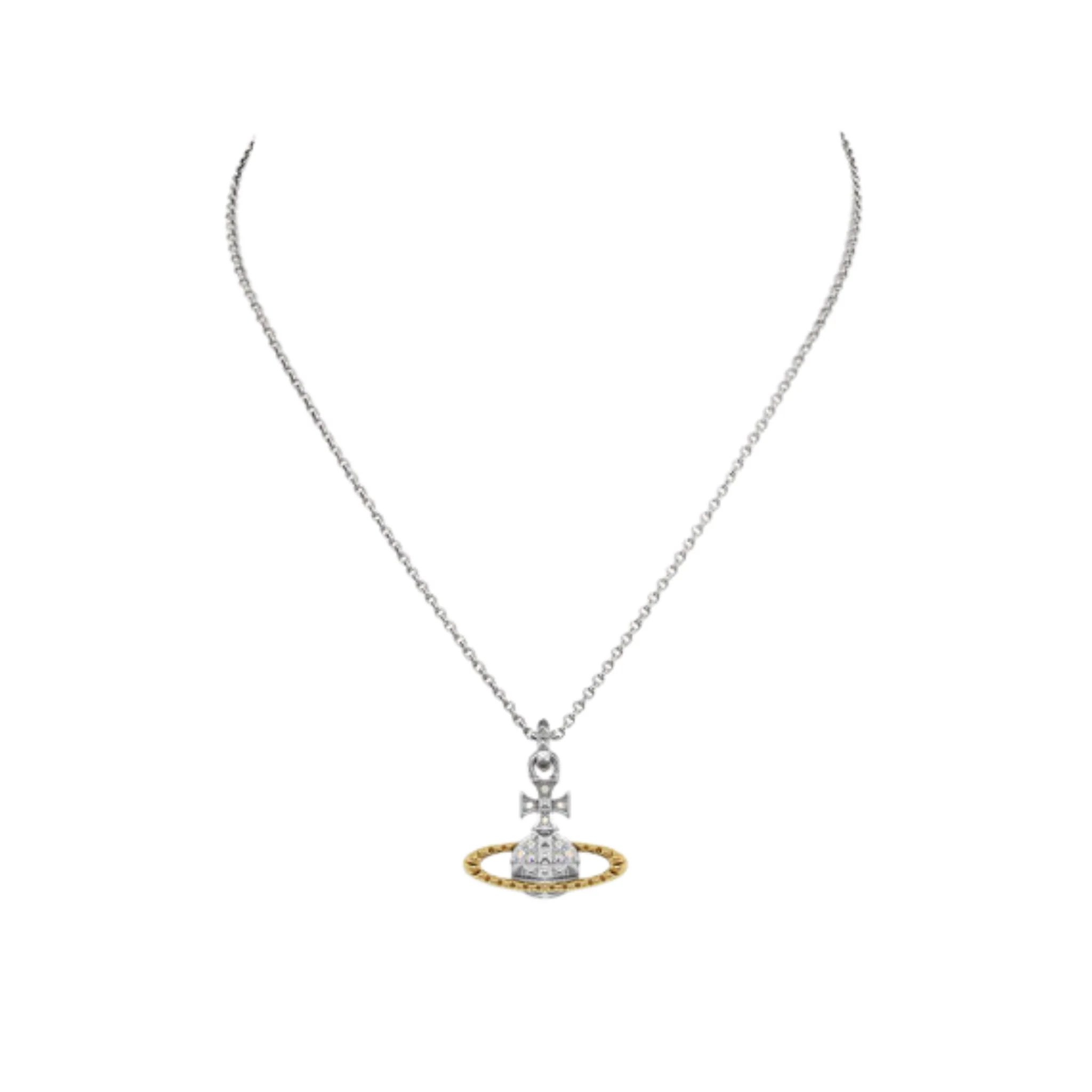Vivienne Westwood Rhodium/Gold/Crystal Mayfair Bas Relief Pendant Necklace - Image 2