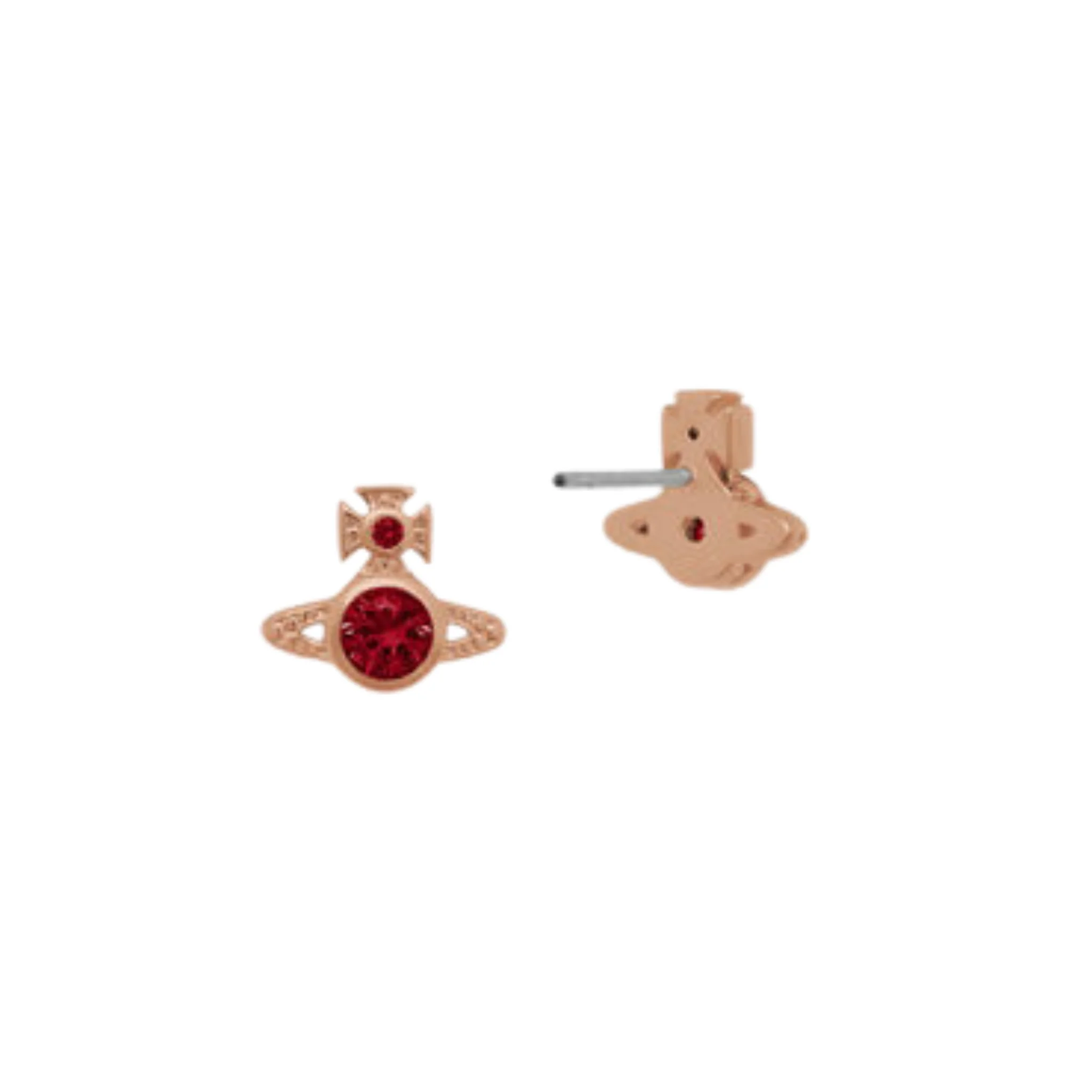 Vivienne Westwood Rose Gold/Red CZ London Orb Earrings - Image 2