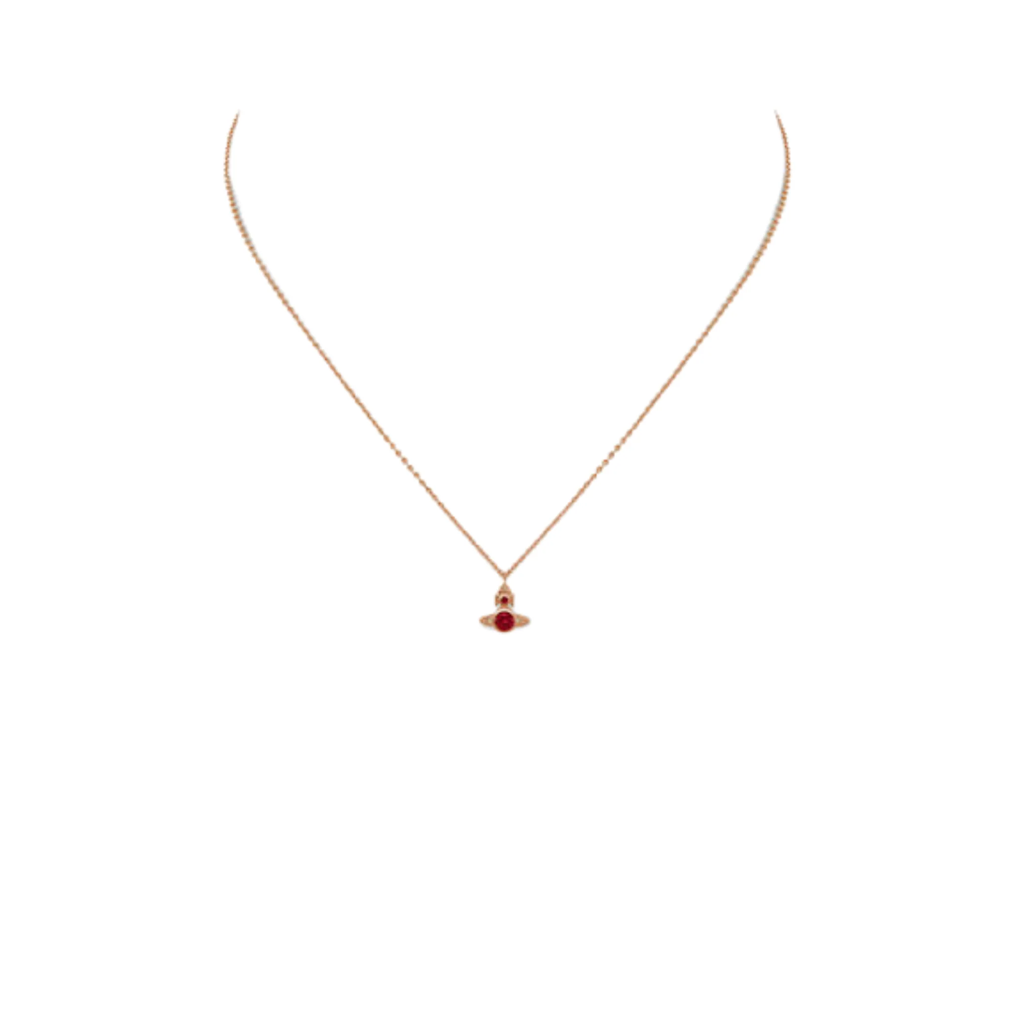 Vivienne Westwood Rose Gold/Red CZ London Orb Pendant Necklace - Image 2