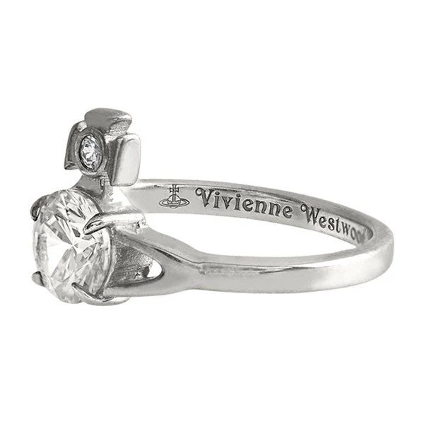 Vivienne Westwood Platinum/White Crystal Reina Petite Ring - Image 3