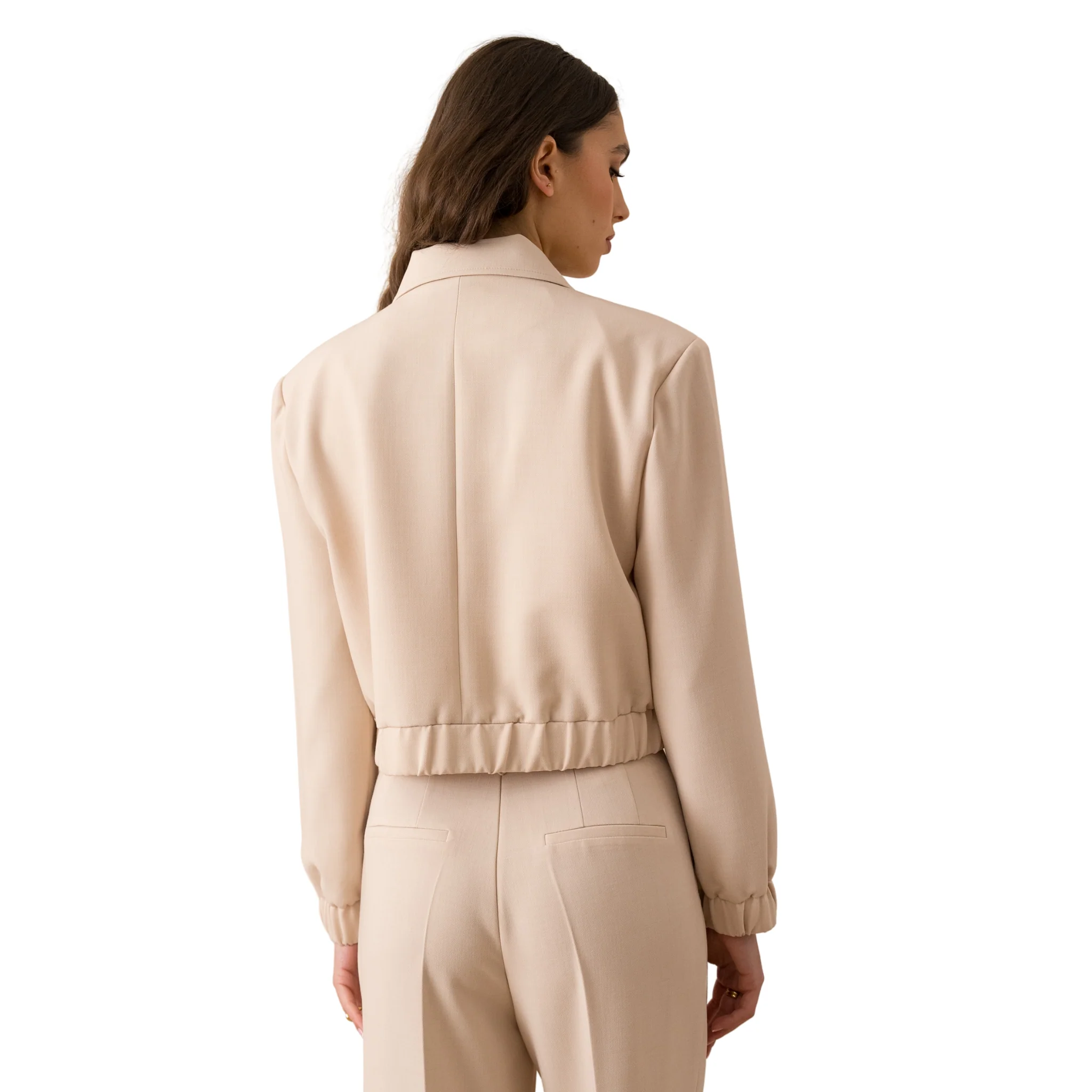 Womens Attentif Beige Snap Button Cropped Jacket - Image 3