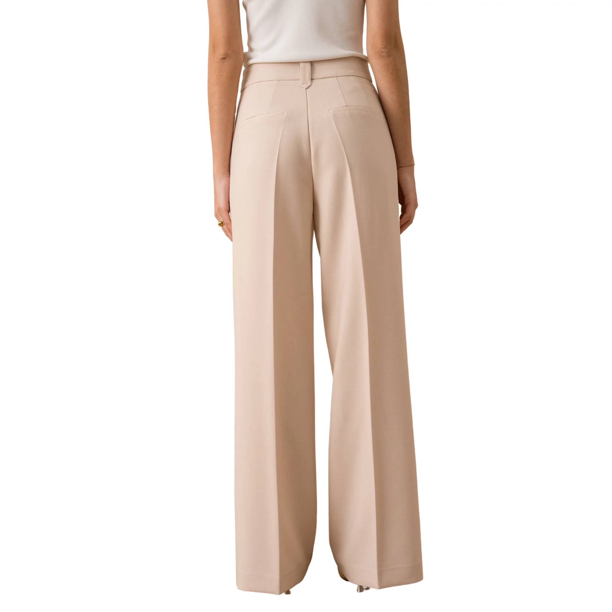 Womens Attentif Beige Tailored Wide Leg Trousers - Image 2