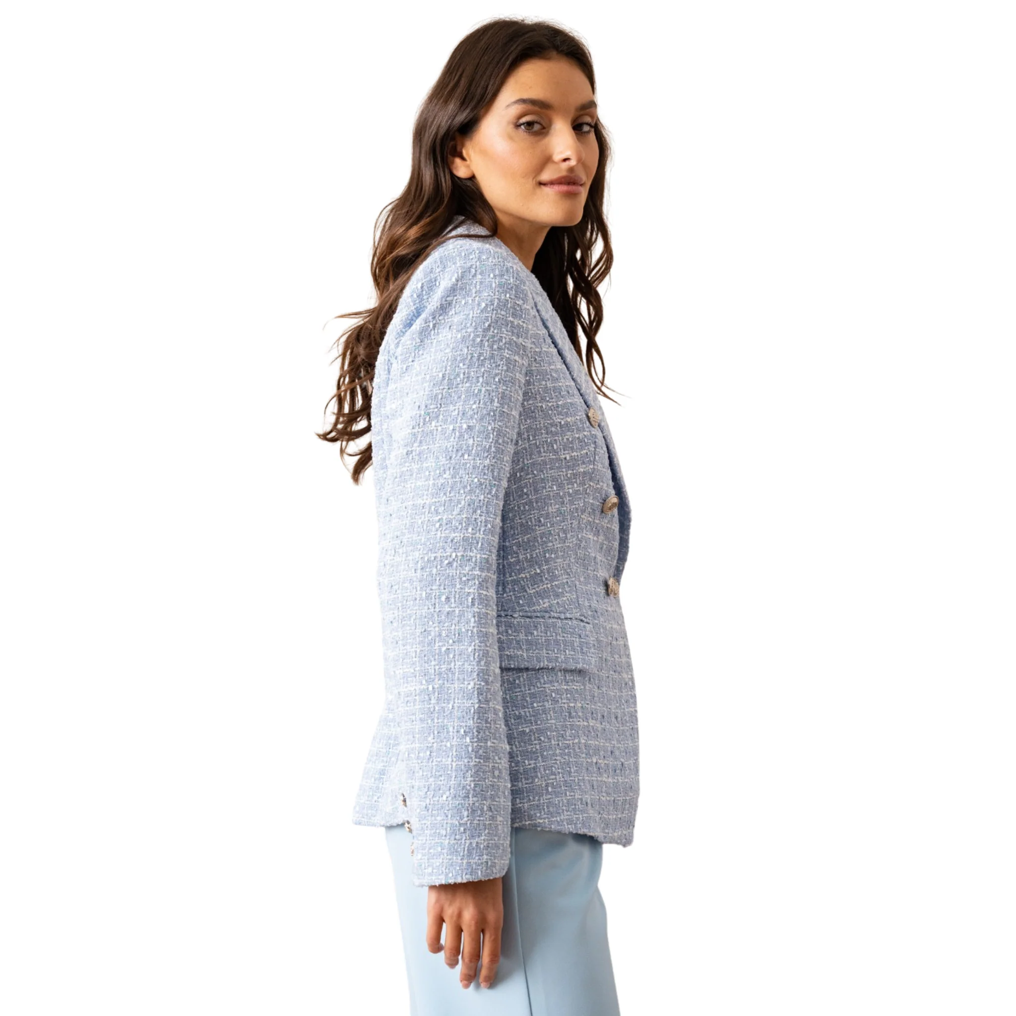 Womens Attentif Blue Woven Blazer - Image 3