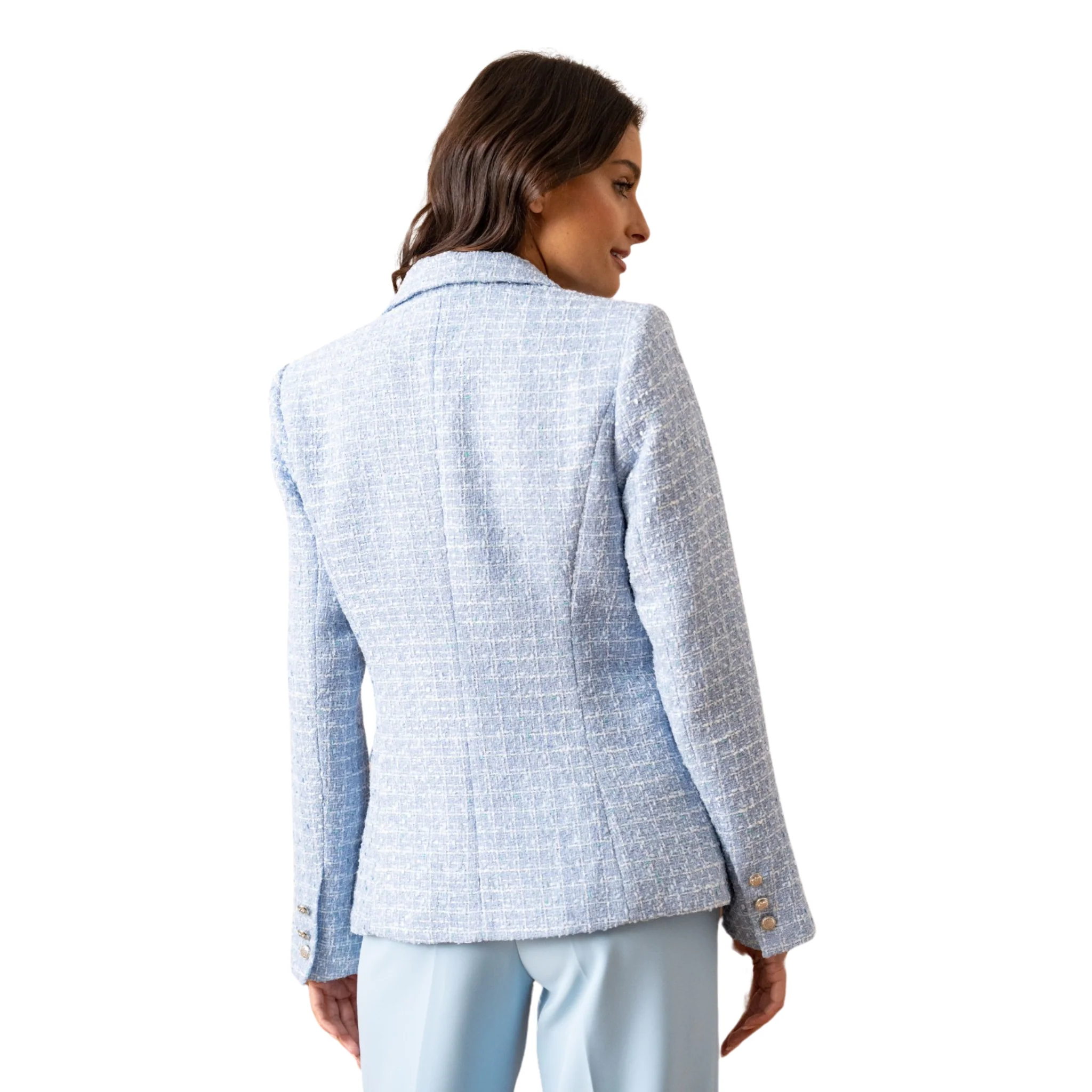 Womens Attentif Blue Woven Blazer - Image 4