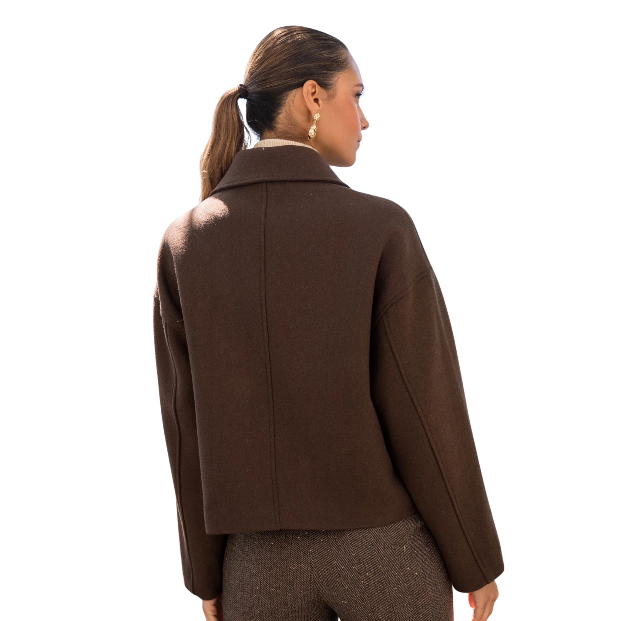 Womens Attentif Coffee Wool Blend Patch Pocket Jacket - Image 2
