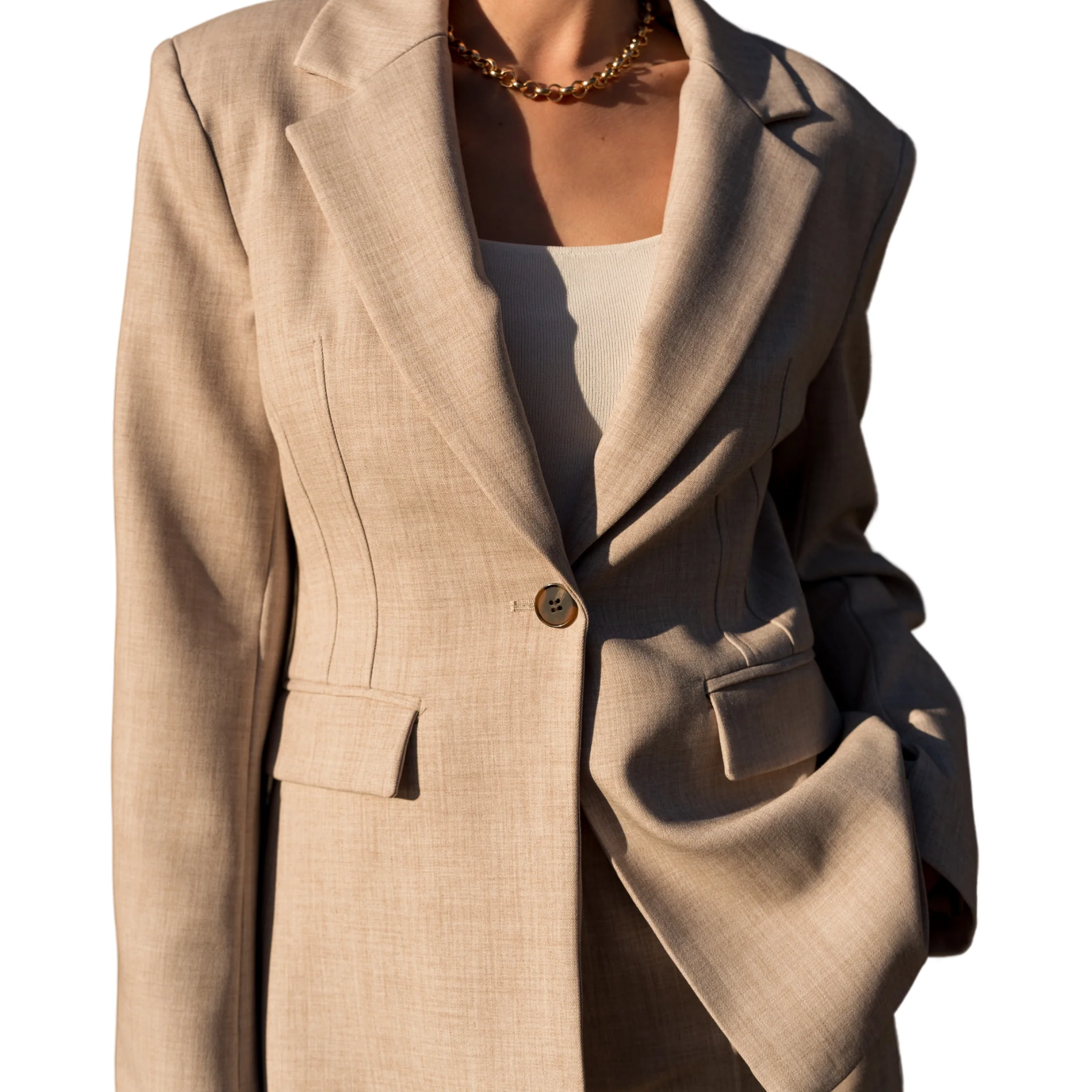 Womens Attentif Taupe Single Button Blazer - Image 2