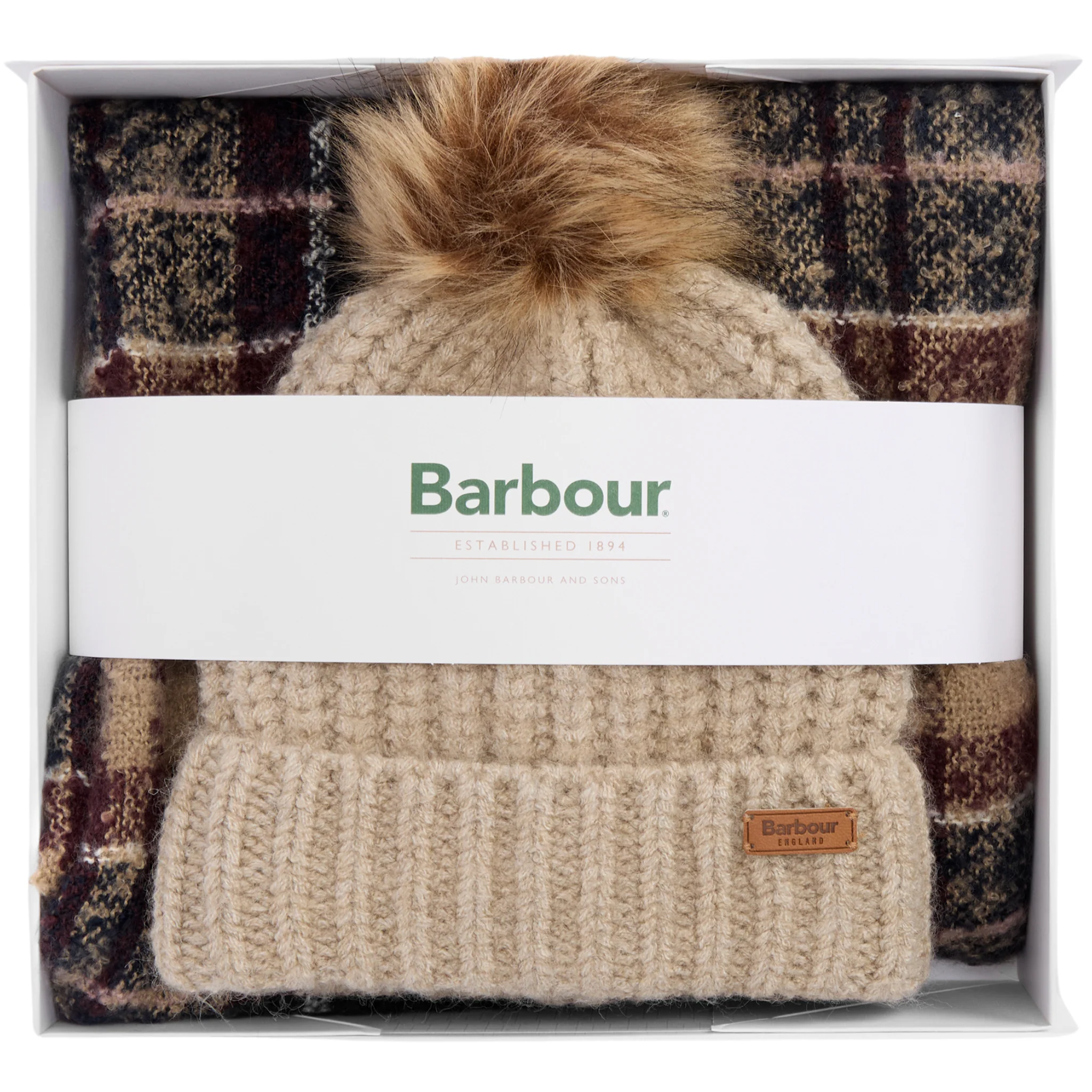Womens Barbour Gardenia Tartan Saltburn Beanie & Scarf Gift Set - Image 3