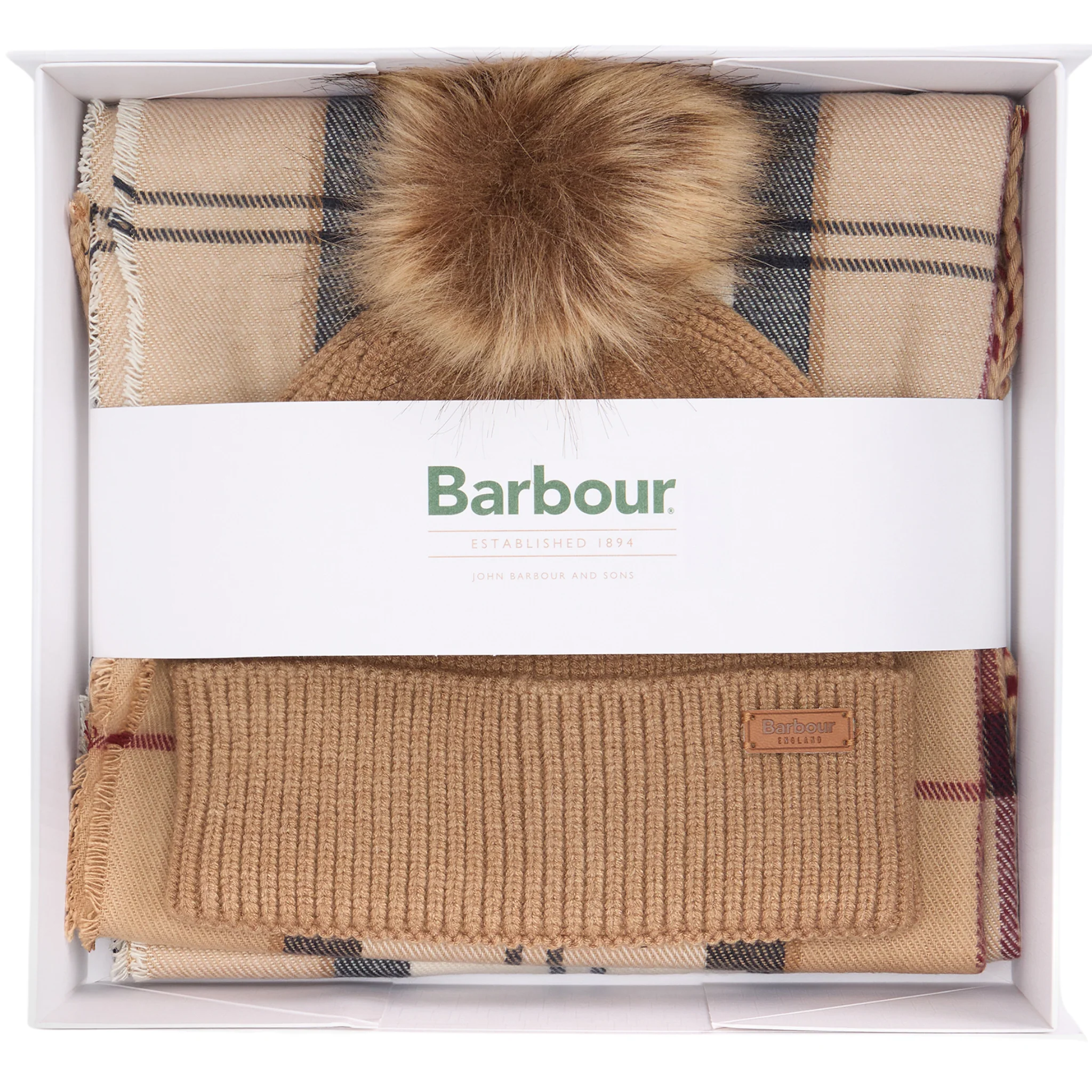Womens Barbour Hessian Tartan Dover Beanie & Hailes Scarf Gift Set - Image 2