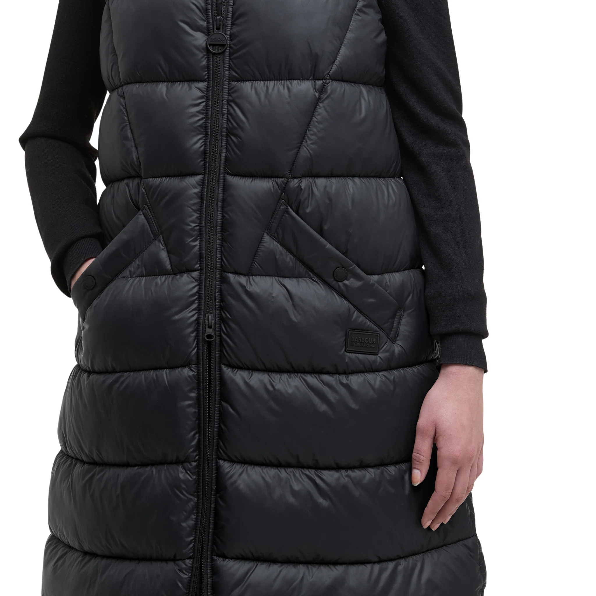 Womens Barbour International Black Cecilla Padded Longline Gilet - Image 5