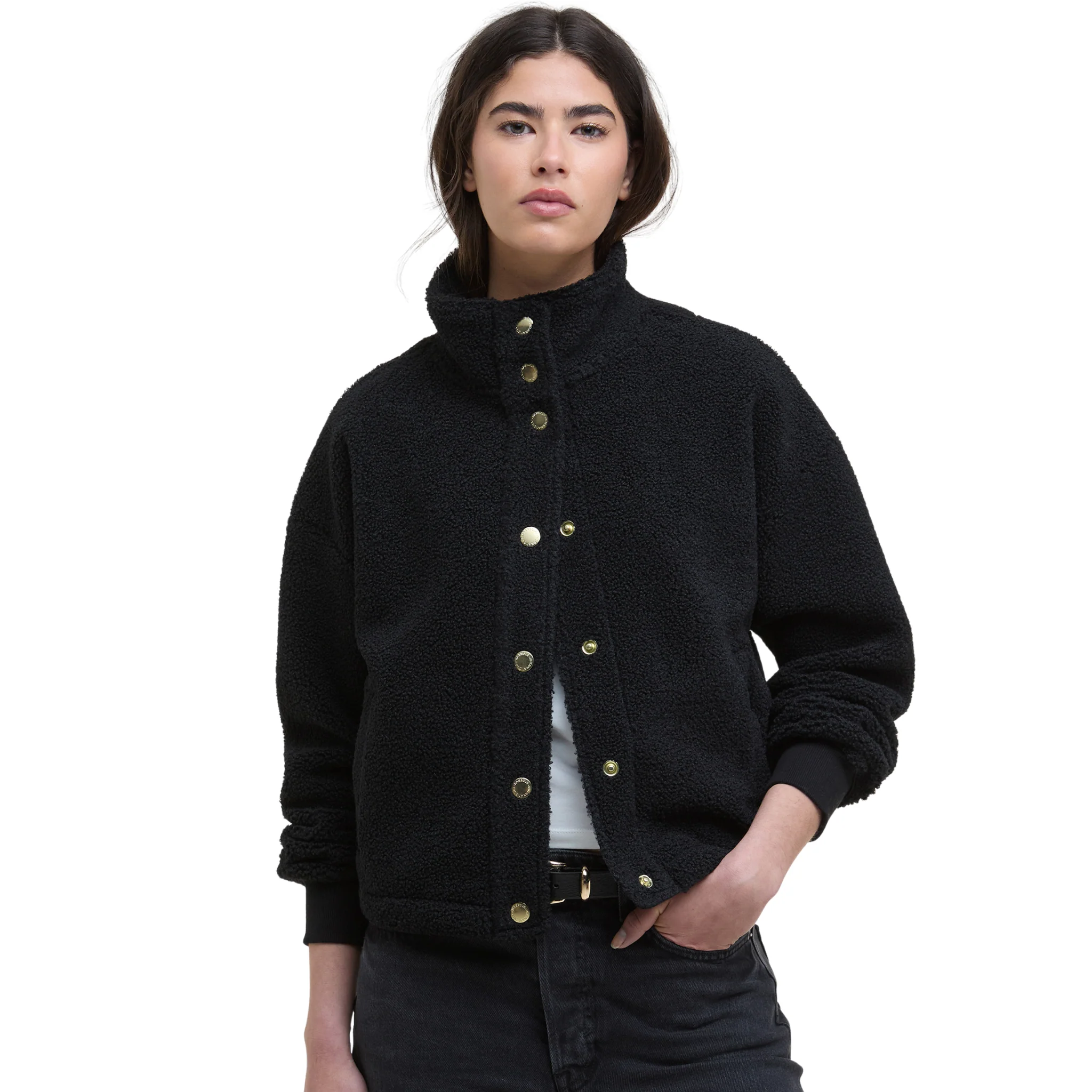 Womens Barbour International Black Chloe Fleece Jacket - Image 3