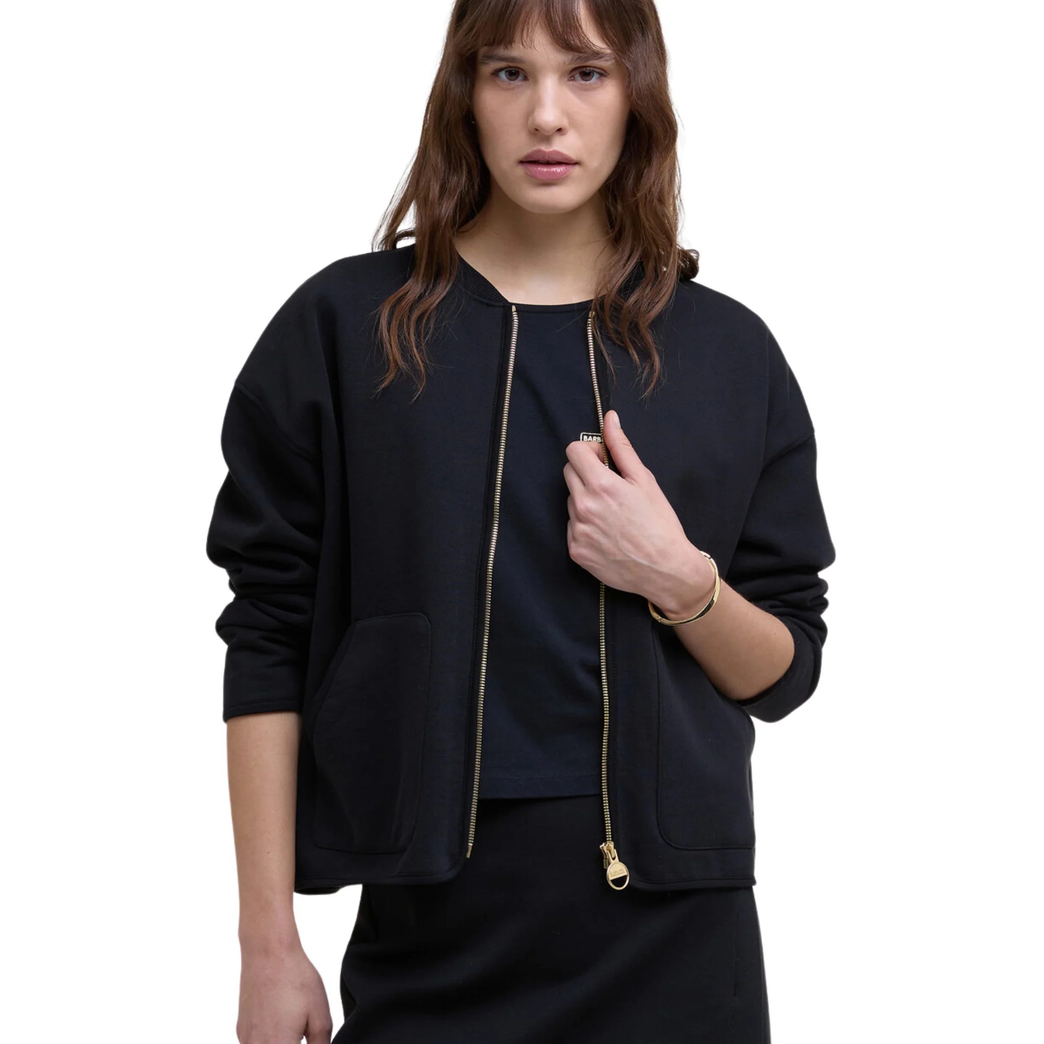 Womens Barbour International Black Clara Sweat Bomber Jacket - Image 2