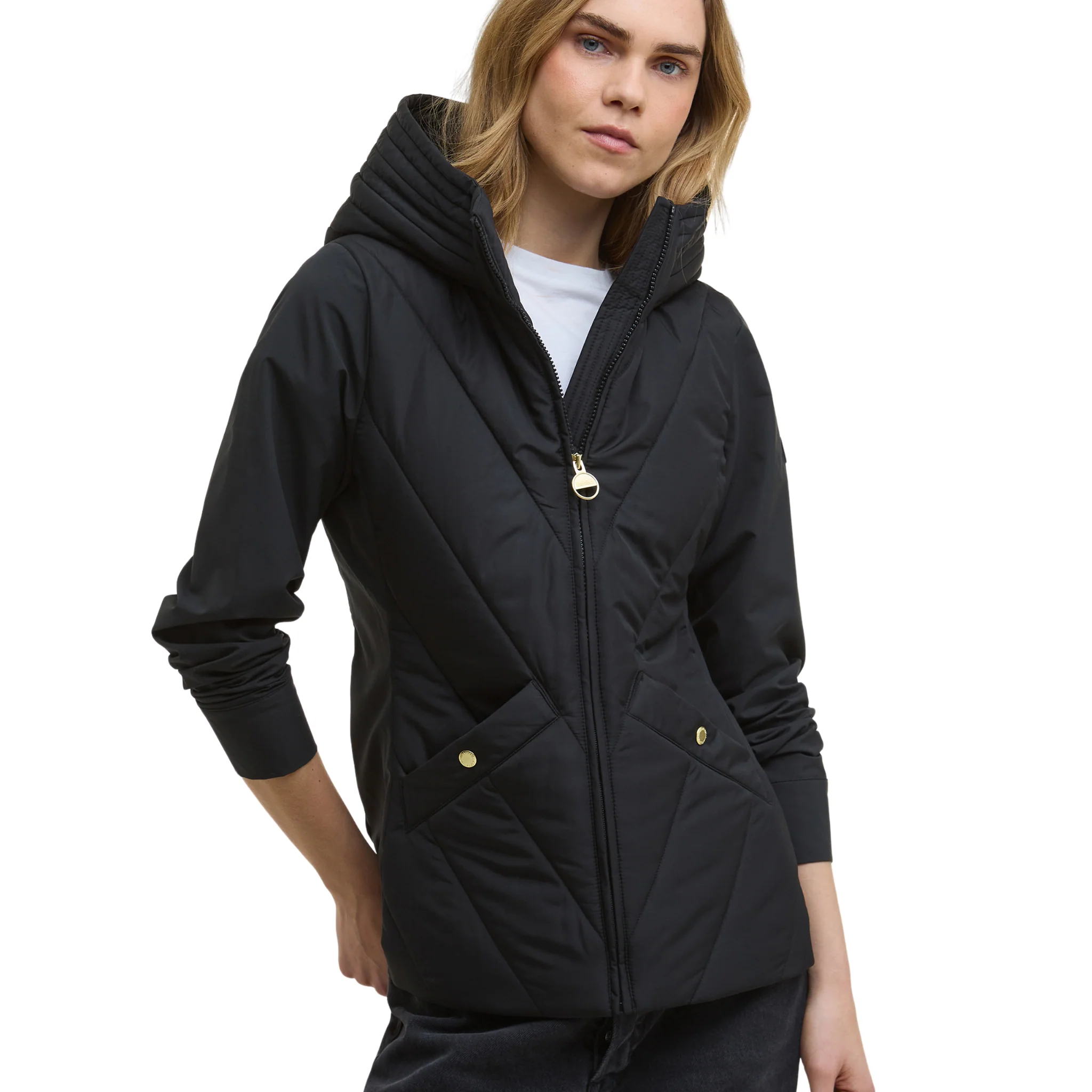 Womens Barbour International Black Diablo Quilted Sweat Jacket - Image 2