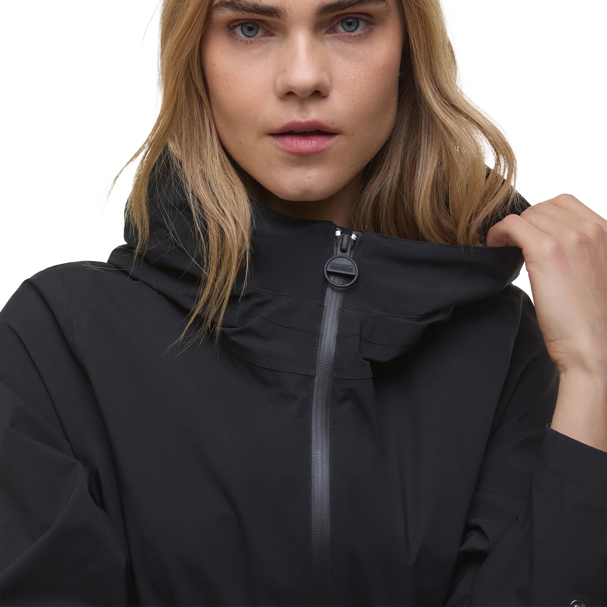 Womens Barbour International Black Longline Kyra Waterproof Coat - Image 2