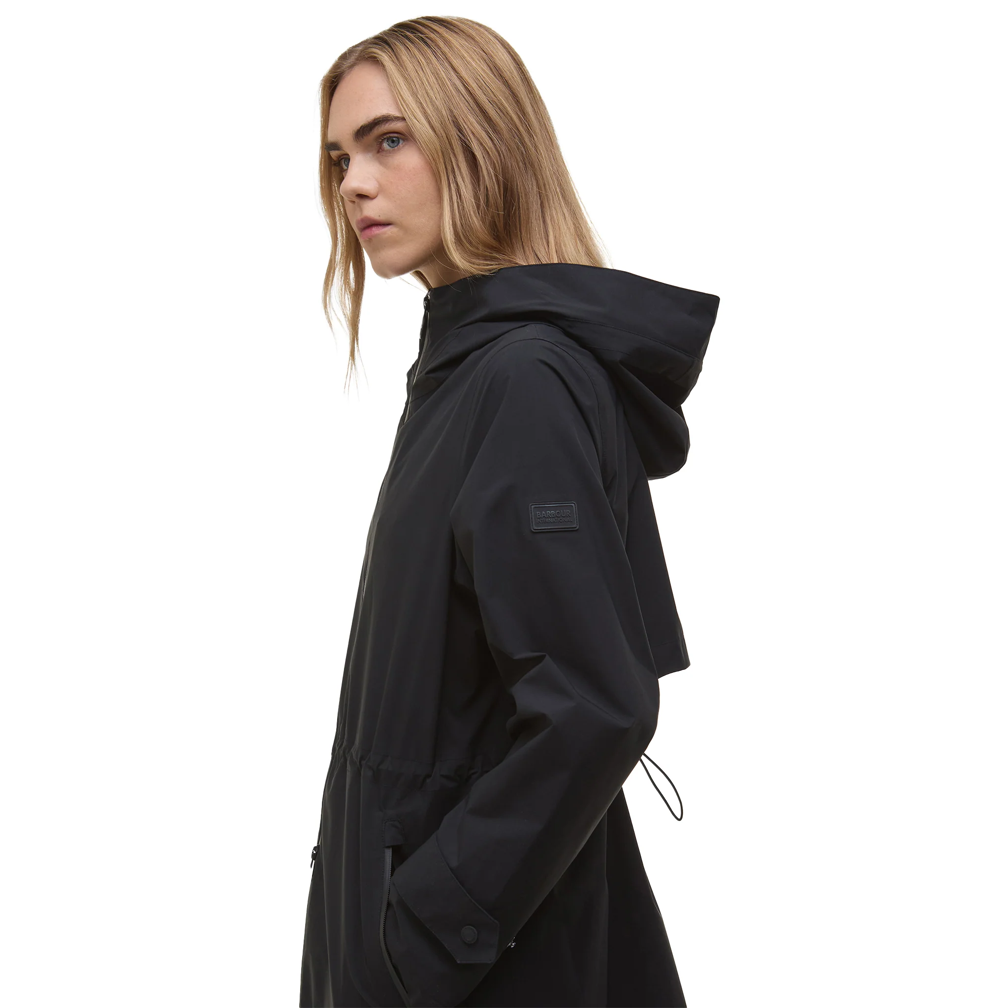 Womens Barbour International Black Longline Kyra Waterproof Coat - Image 3