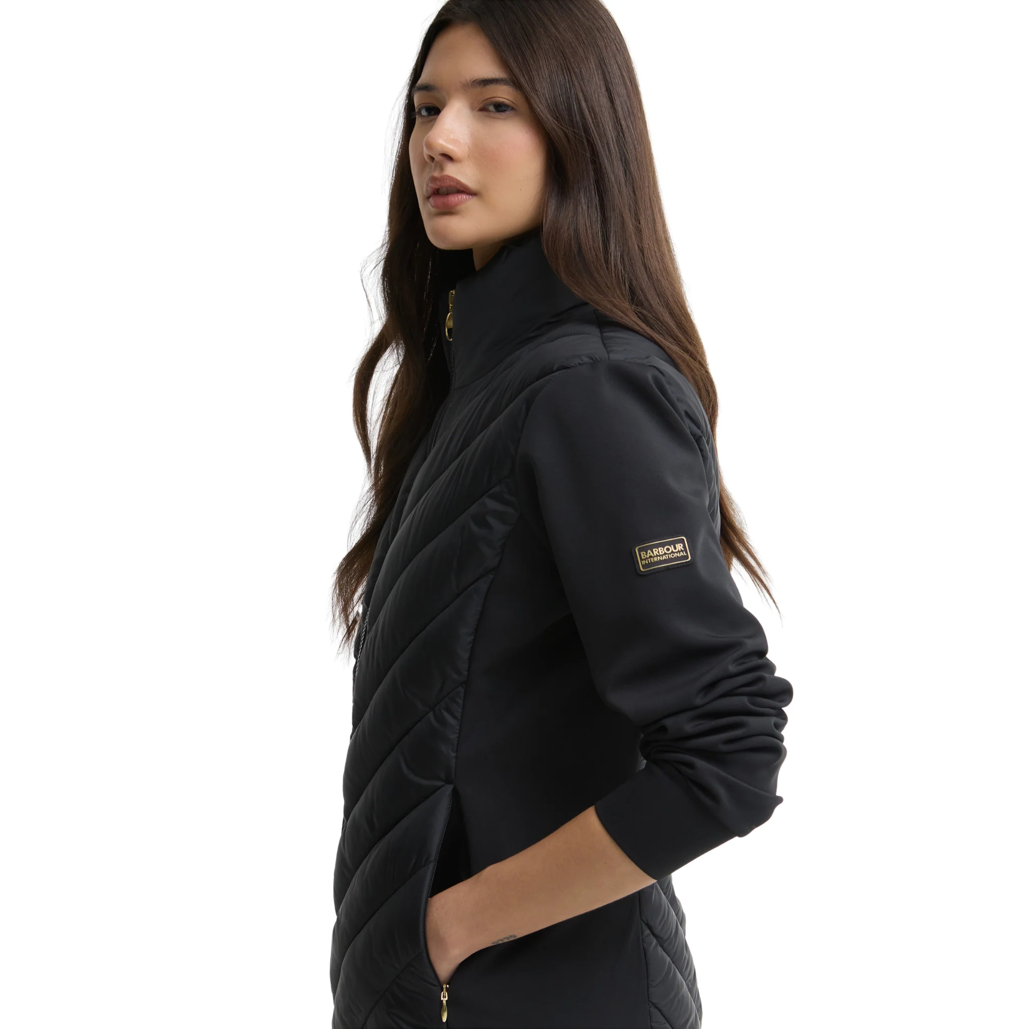 Womens Barbour International Black Luxara Quilted Sweat Jacket - Image 6