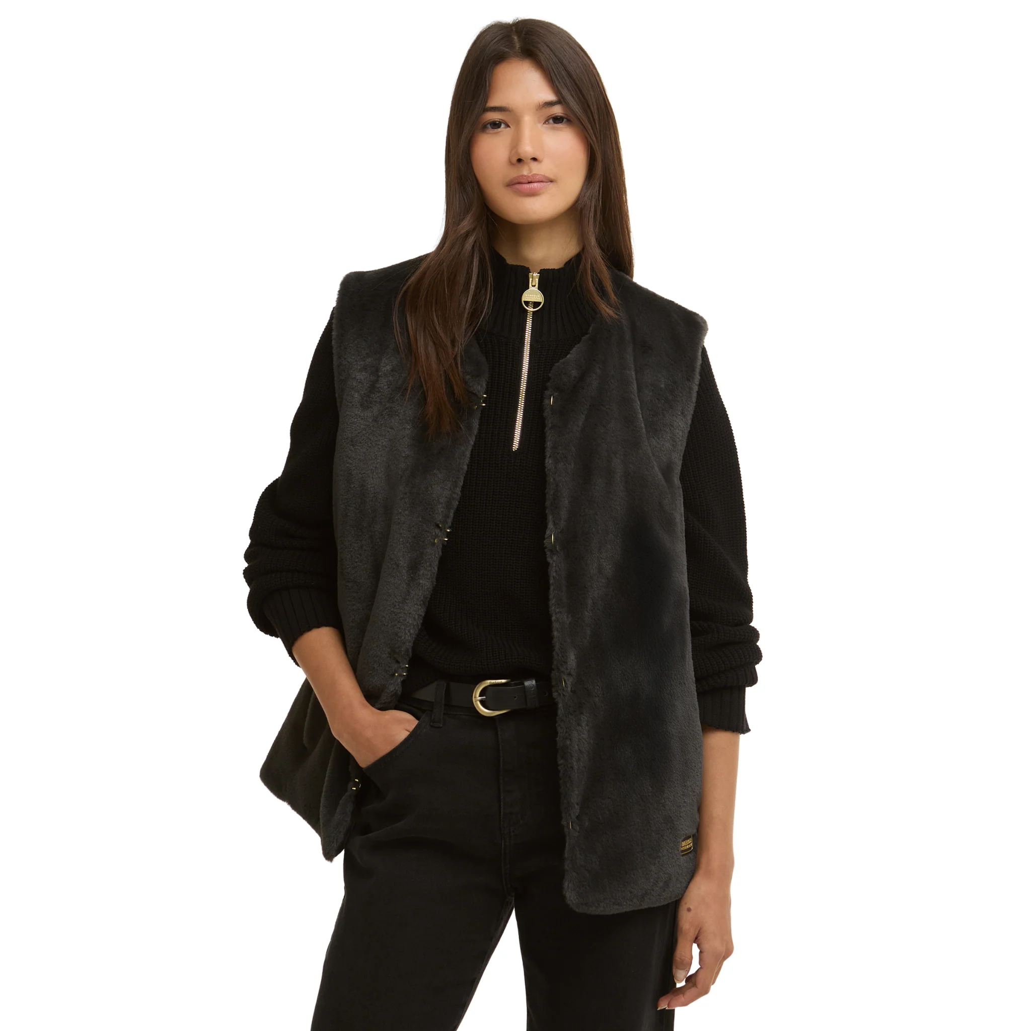 Womens Barbour International Black Mialn Fur Gilet - Image 2