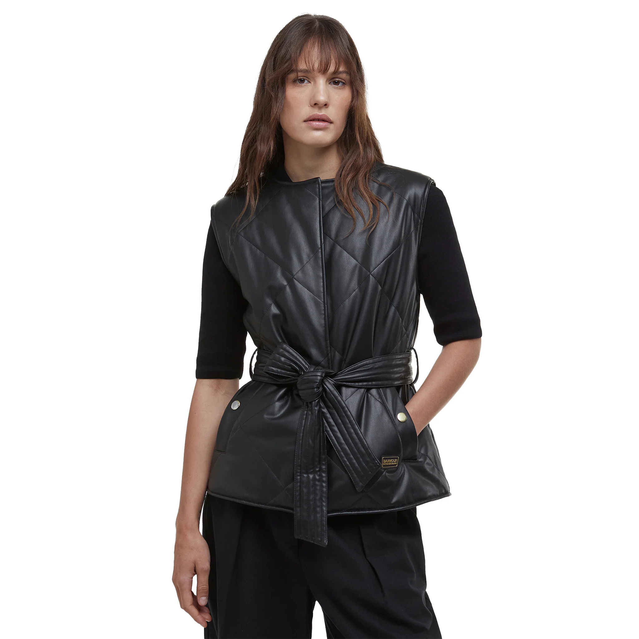 Womens Barbour International Black Rosa Faux Leather Gilet - Image 2