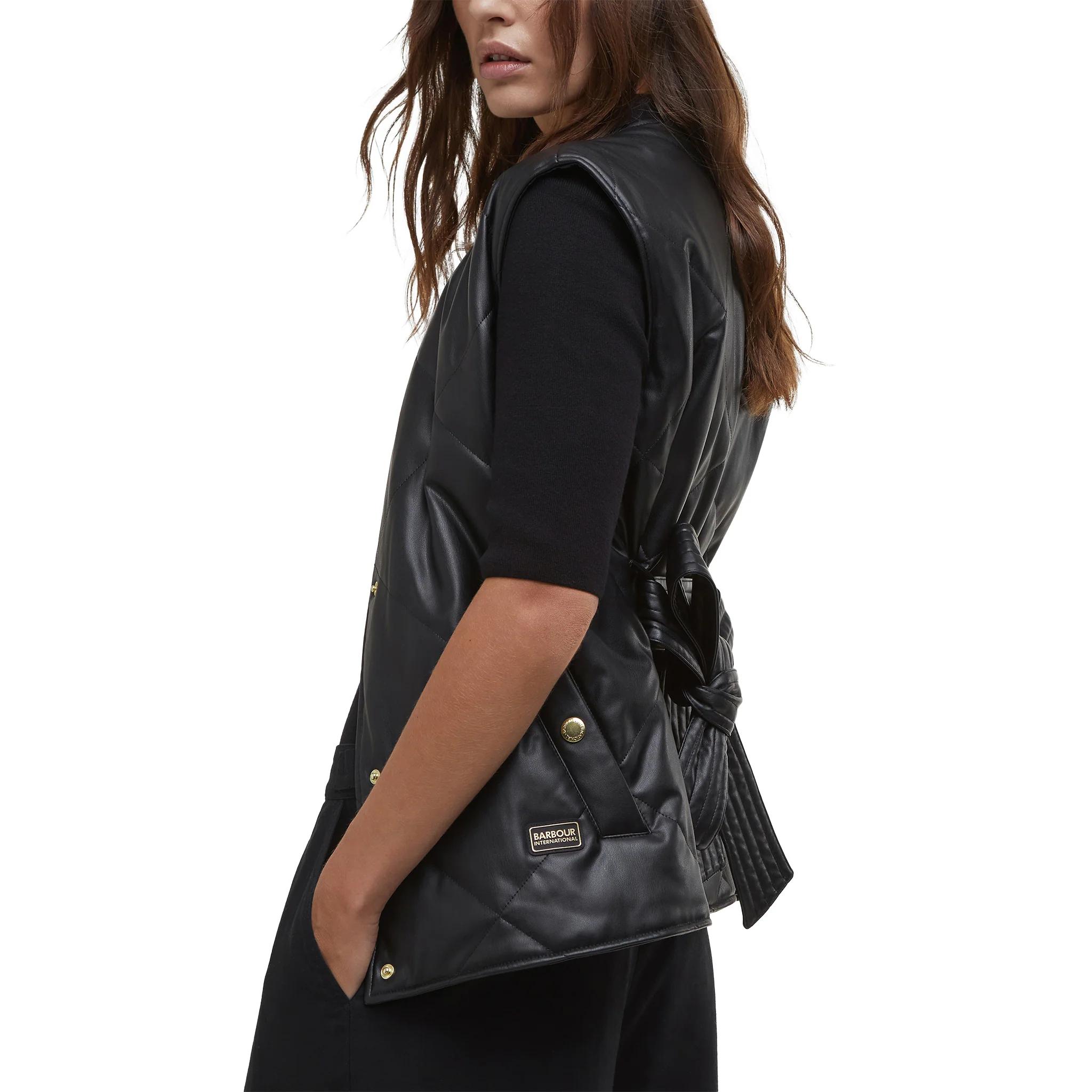 Womens Barbour International Black Rosa Faux Leather Gilet - Image 3