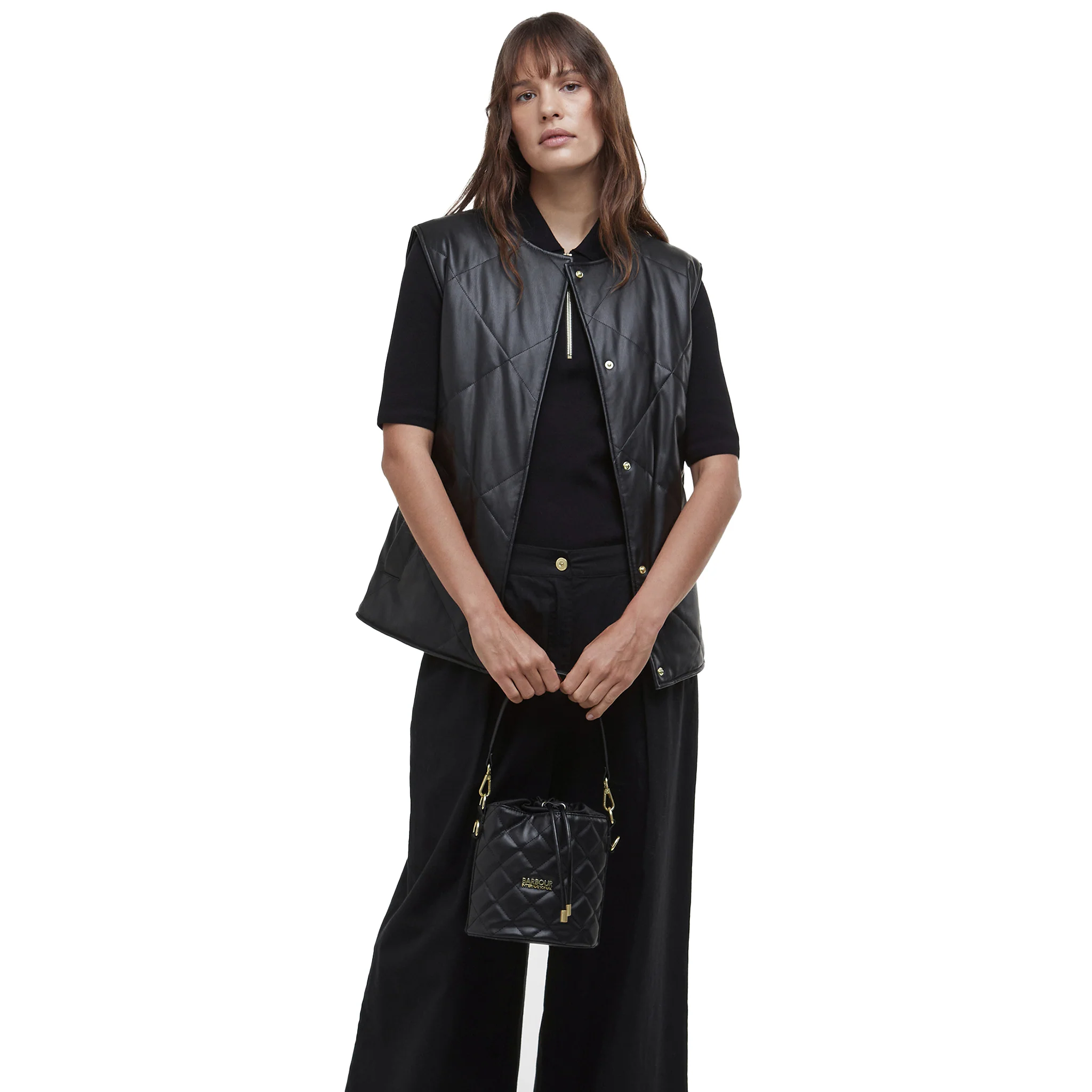 Womens Barbour International Black Rosa Faux Leather Gilet - Image 5