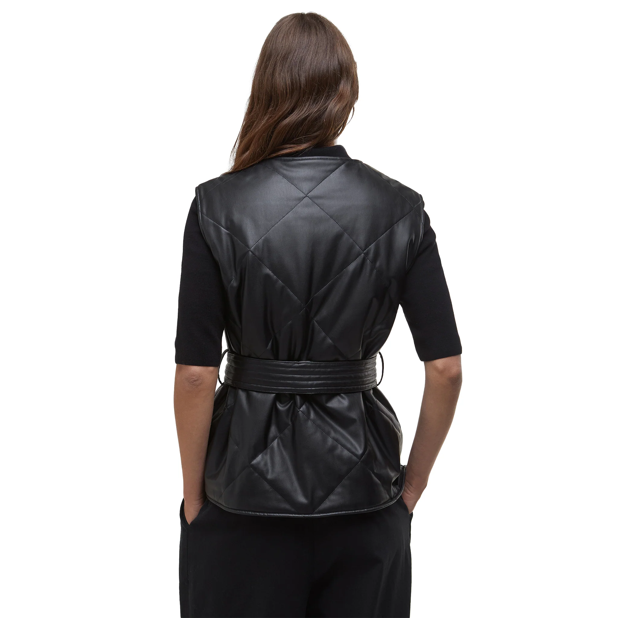 Womens Barbour International Black Rosa Faux Leather Gilet - Image 6