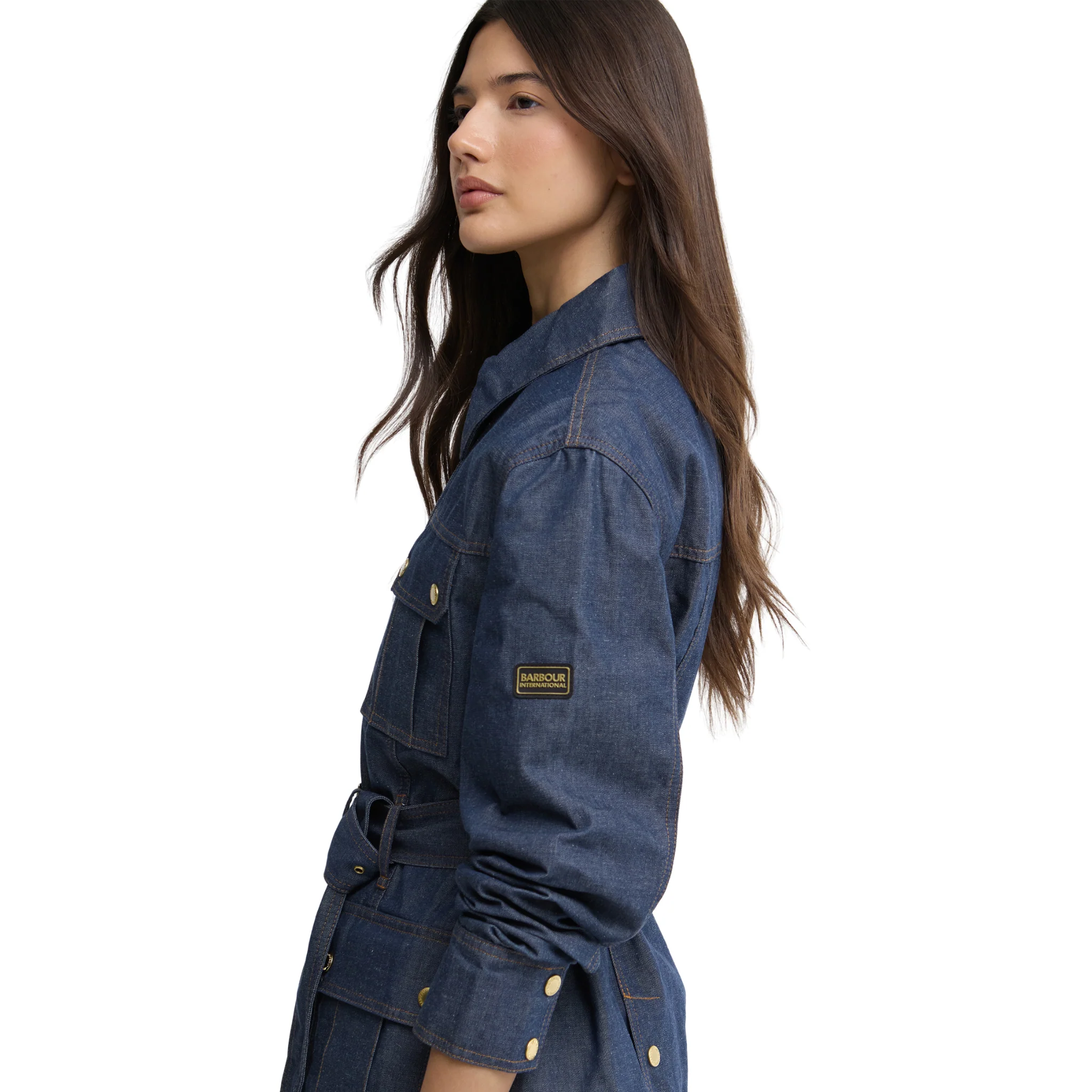 Womens Barbour International Dark Blue Wash Denim Casual Jacket - Image 5