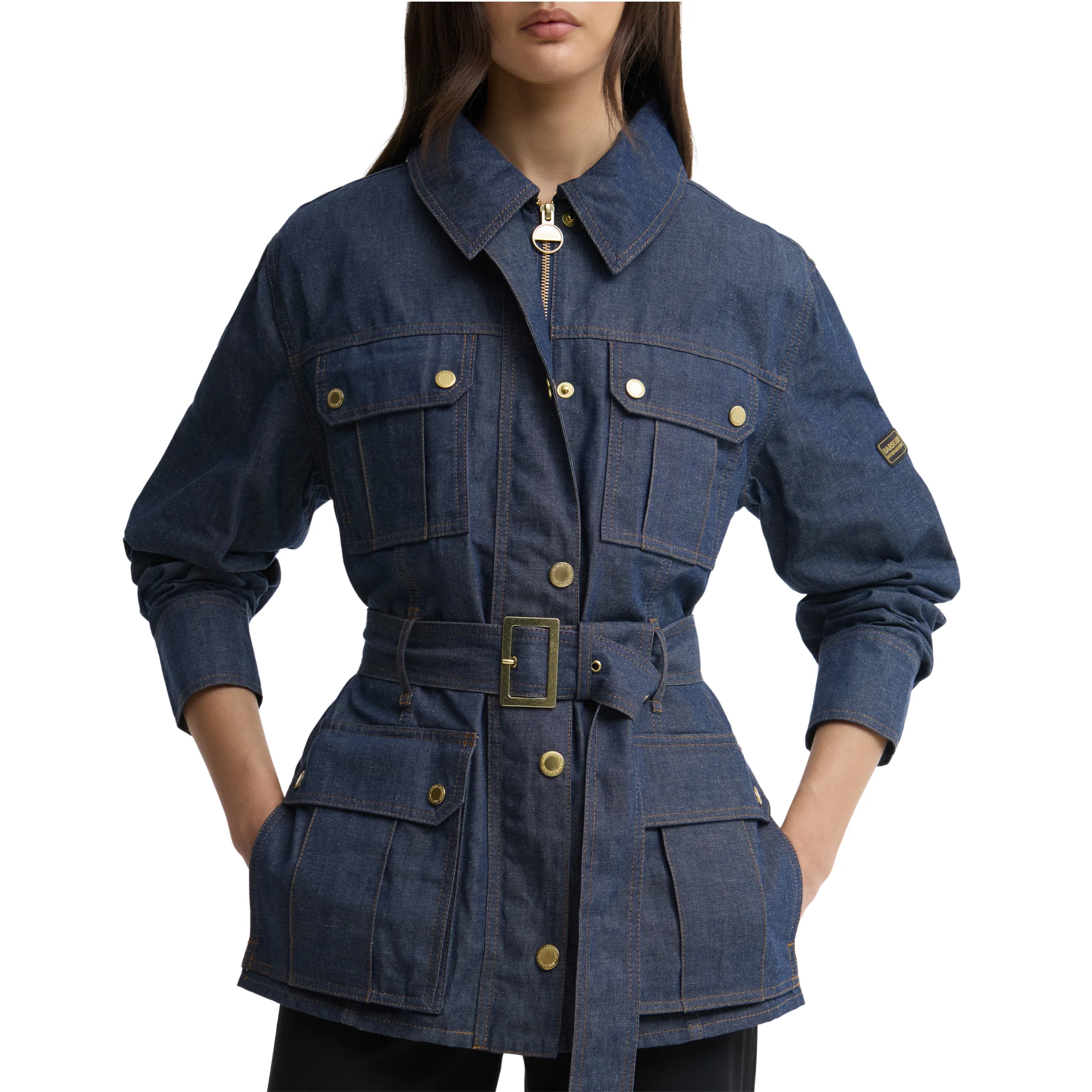 Womens Barbour International Dark Blue Wash Denim Casual Jacket - Image 6